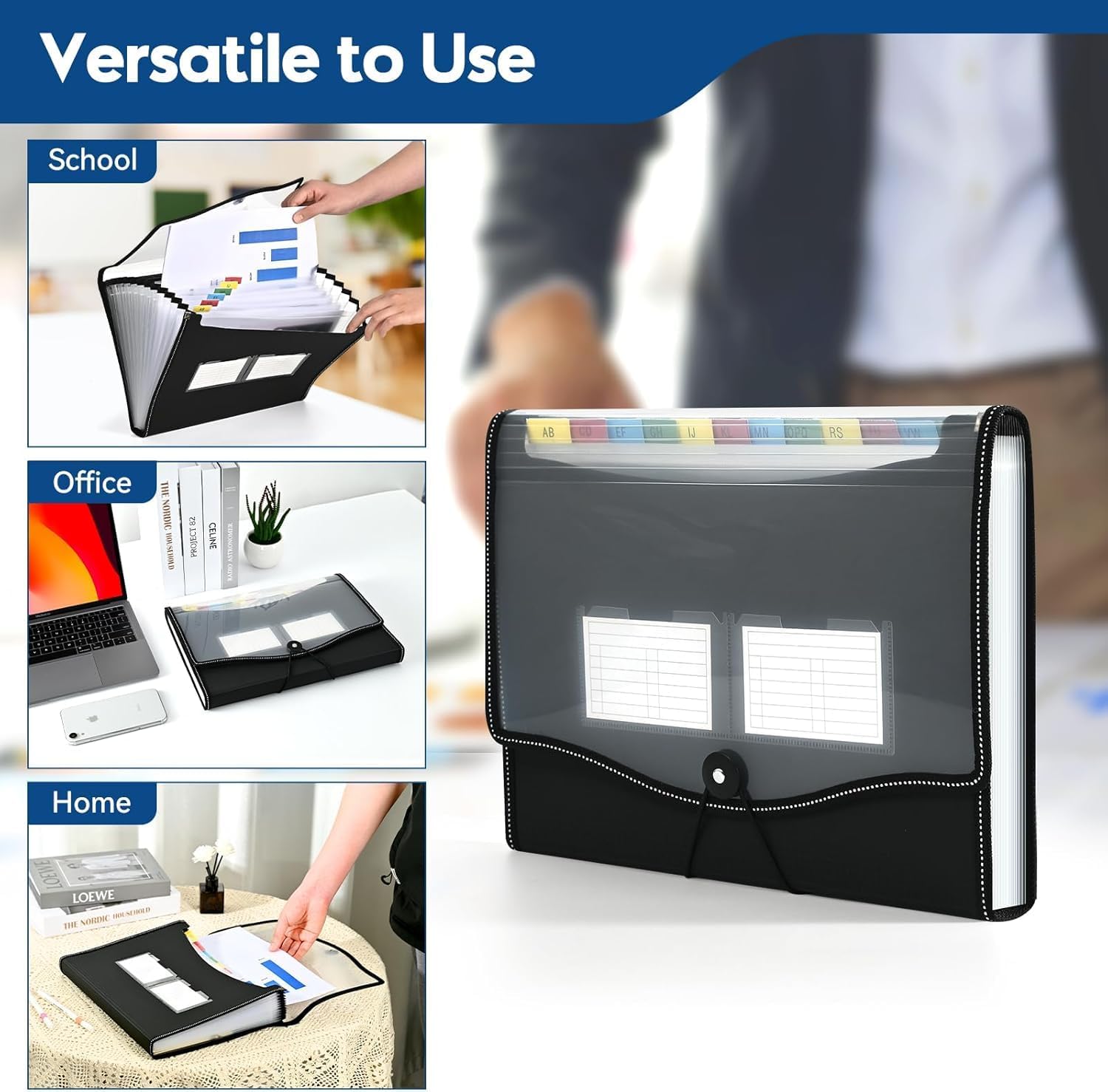 Thumbnail 6 de File Organiser, 13 Pockets Expanding File Folder with 12 Tabs – A4, Black