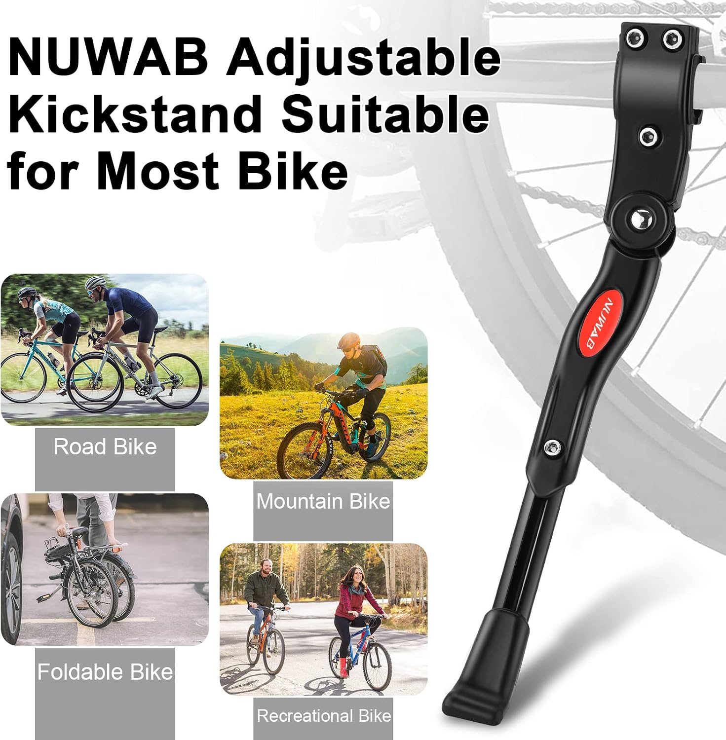 Detalle de NUWAB Premium Bike Kickstand: Aluminium Alloy Adjustable Rear Stand for 24–28 Inch Bikes