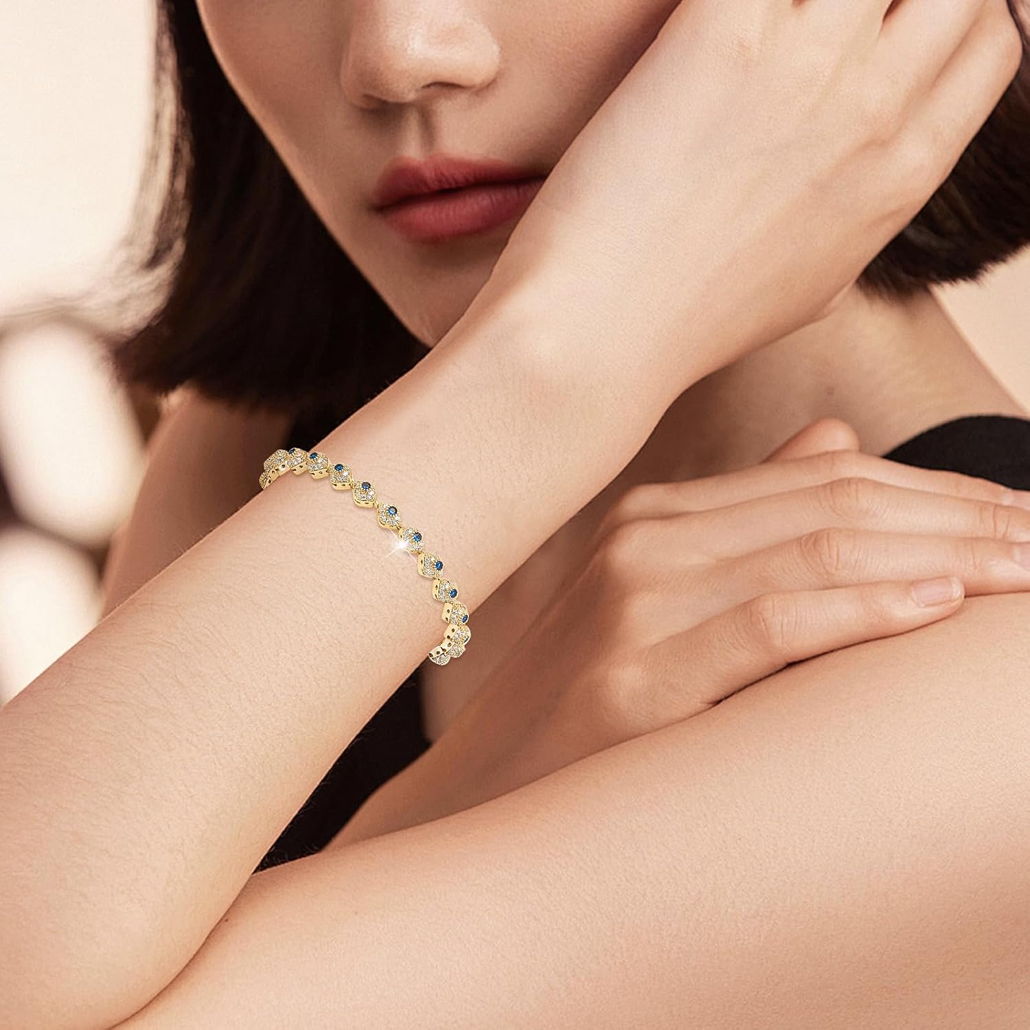 Detalle de Richapex 18K Gold Plated Evil Eye Sapphire Bracelet – 7.48 inch