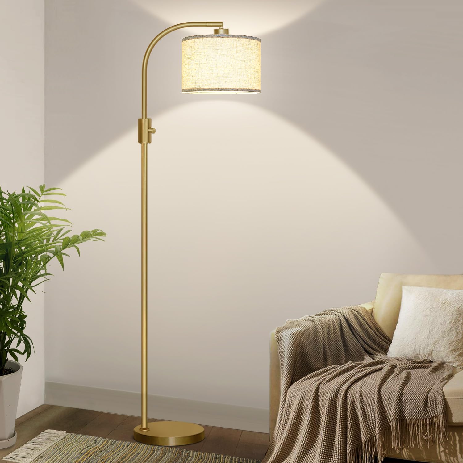 Detalle de Nintiue F1599 Arc Floor Lamp, 65-Inch, Dimmable with Linen Shade