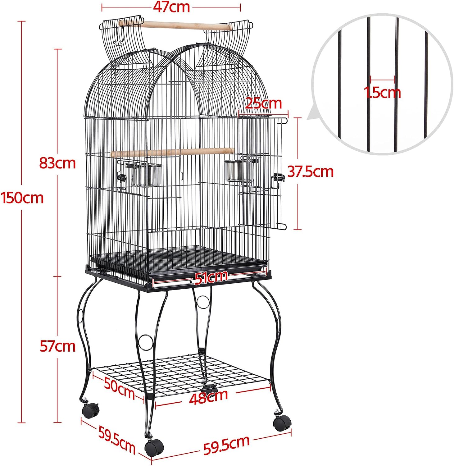 Detalle de Yaheetech Vogelvoliere großer Vogelkäfig mit Türen – 59 x 59 x 150 cm
