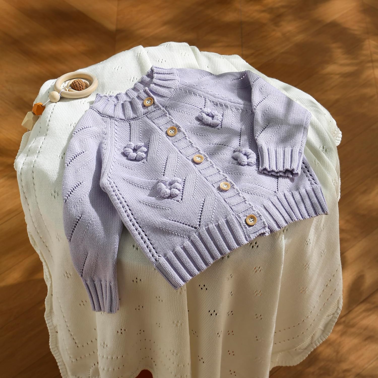 Thumbnail 2 de Loyfoky Baby Girl Cardigan: 100% Cotton Handmade Floral Knitwear