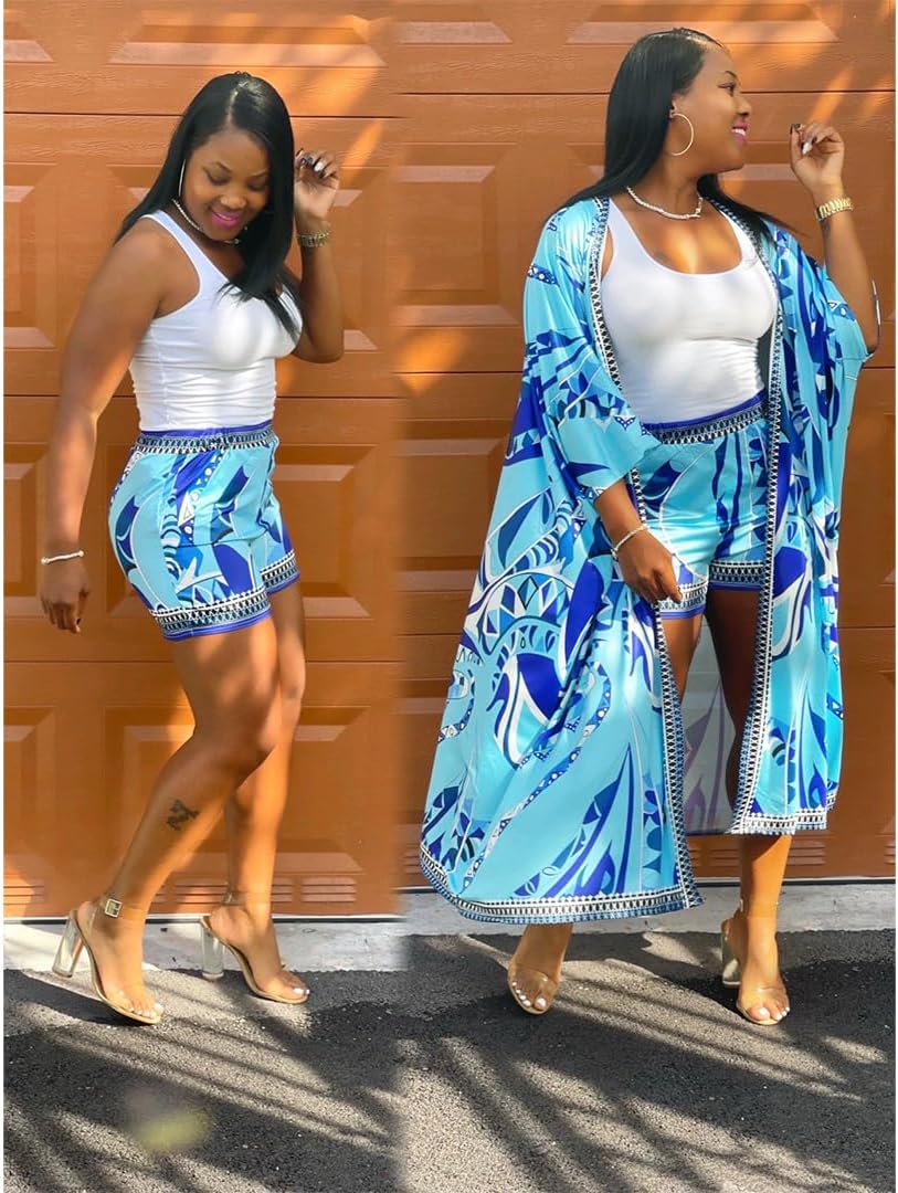 Thumbnail 2 de QegarTop Kimono Shorts Set for Women – Two Piece Summer Vacation Outfit