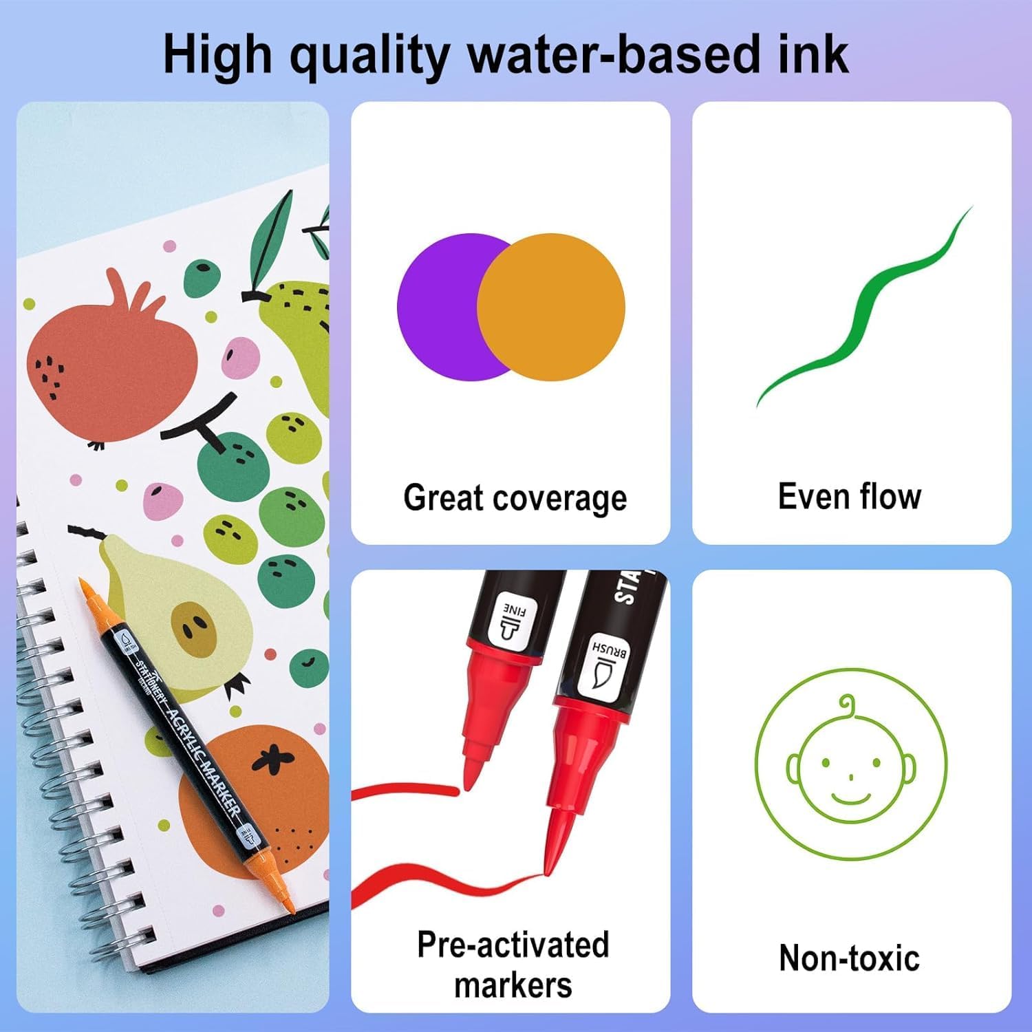 Detalle de STATIONERY ISLAND 36 Colours Acrylic Paint Pens – Dual Tip Markers for Multi-Surface Crafting