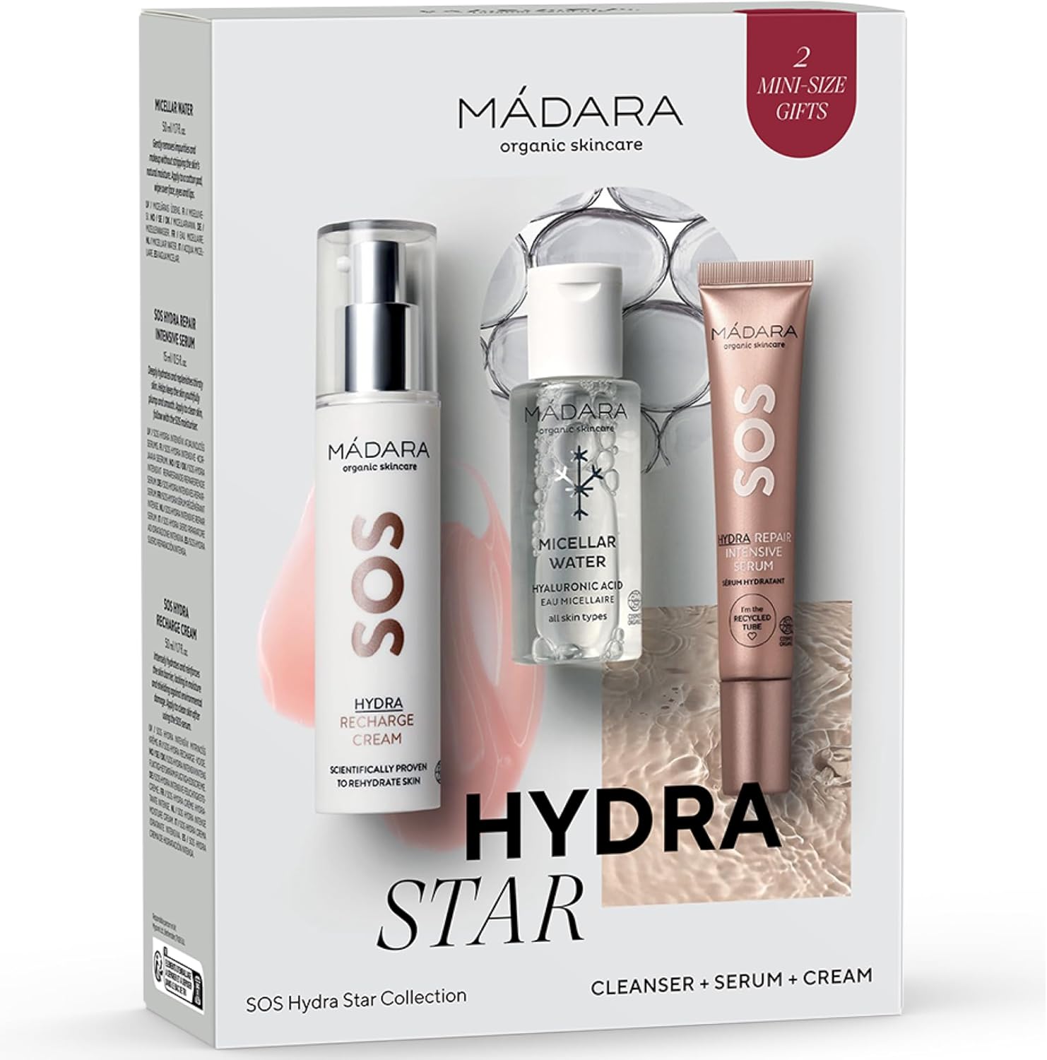 Thumbnail 1 de MÁDARA SOS Hydra Star Collection Coffret cadeau – 3 pièces (eau micellaire, sérum hydratant réparateur et crème)