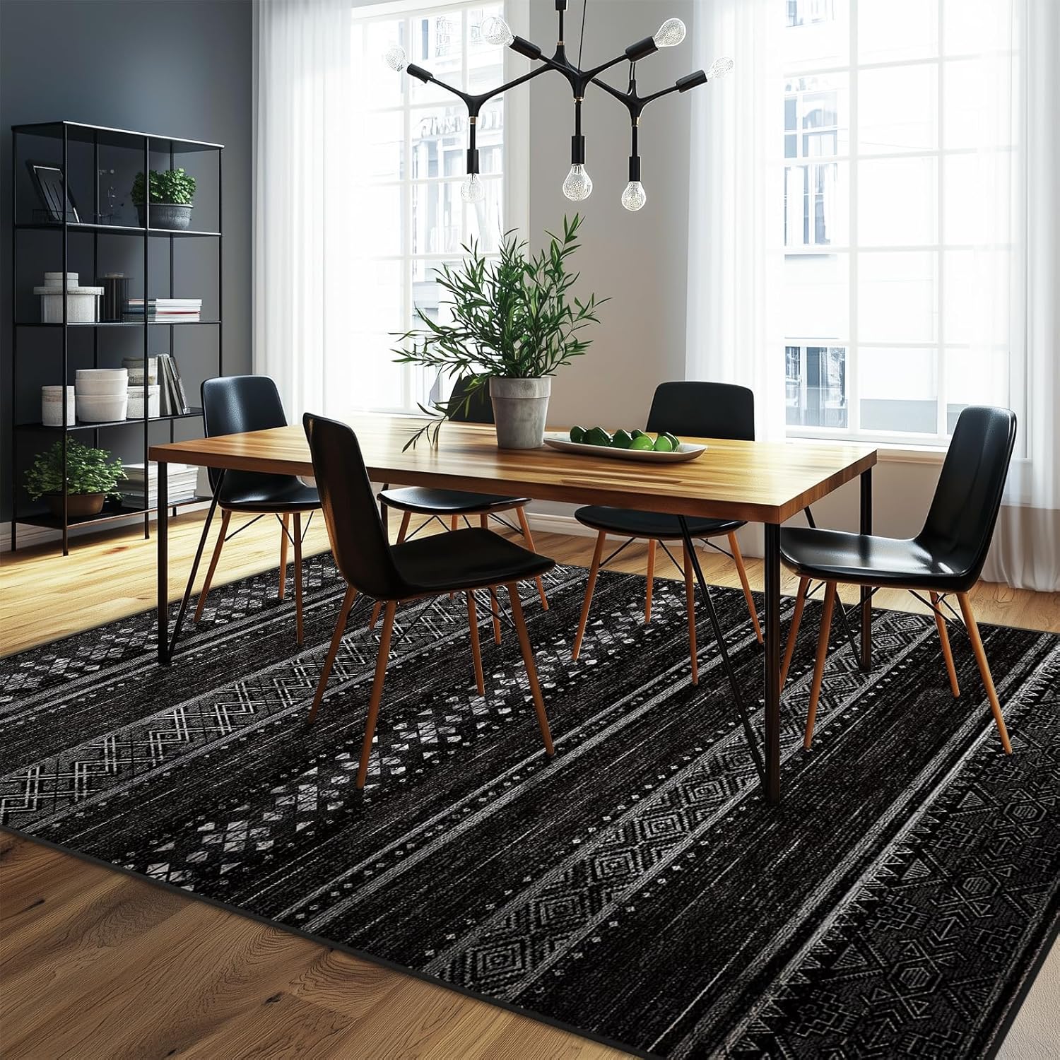 Detalle de BESTSWEETIE 8x10 Geometry Series Area Rug – Black/White Non-Slip, Washable for Living Room