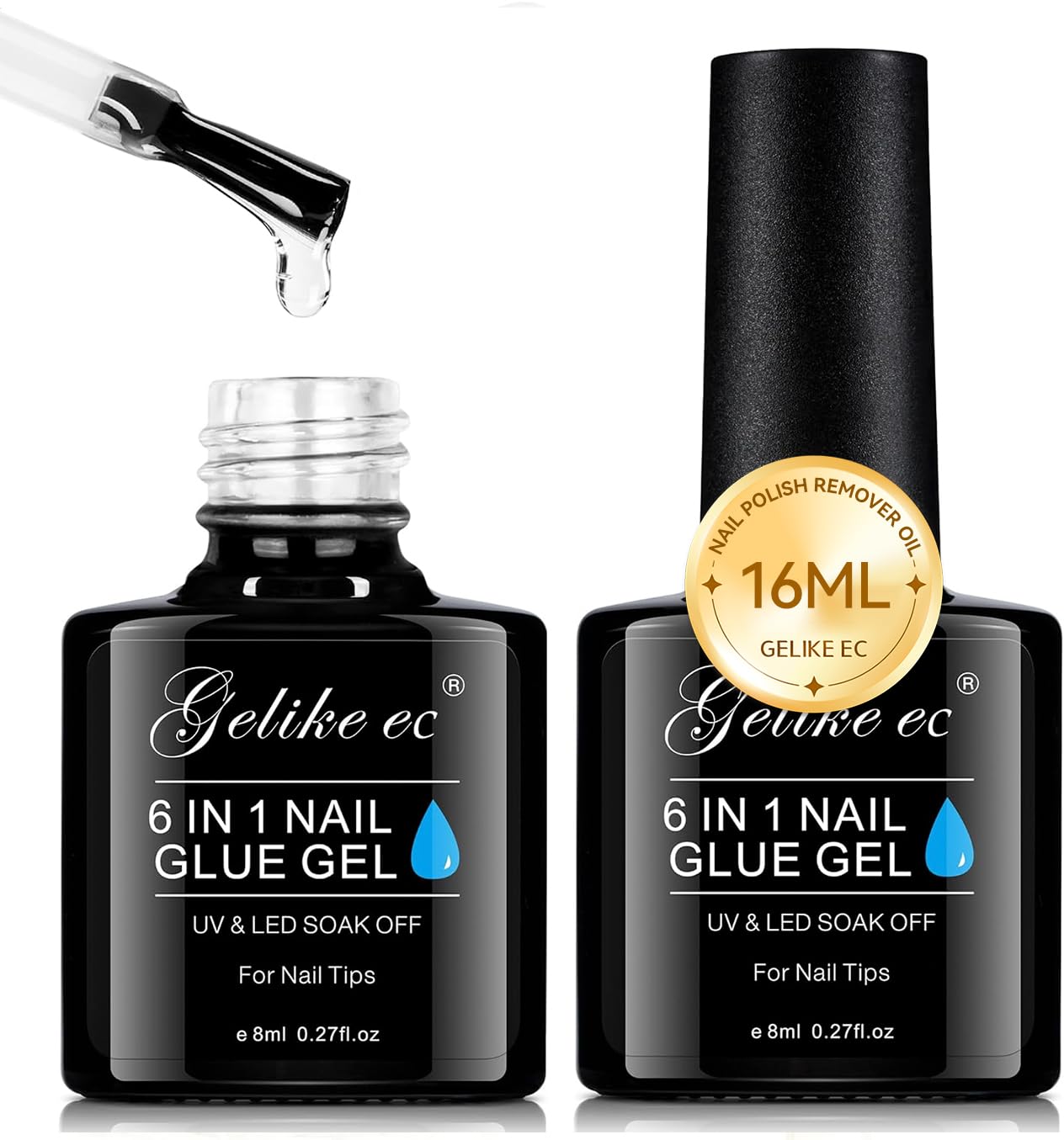 Detalle de gelike ec Nagelkleber Extra Stark für Klar Tips & Kunstnägel – UV Nagelgel-Kleber mit Präzisionsapplikator