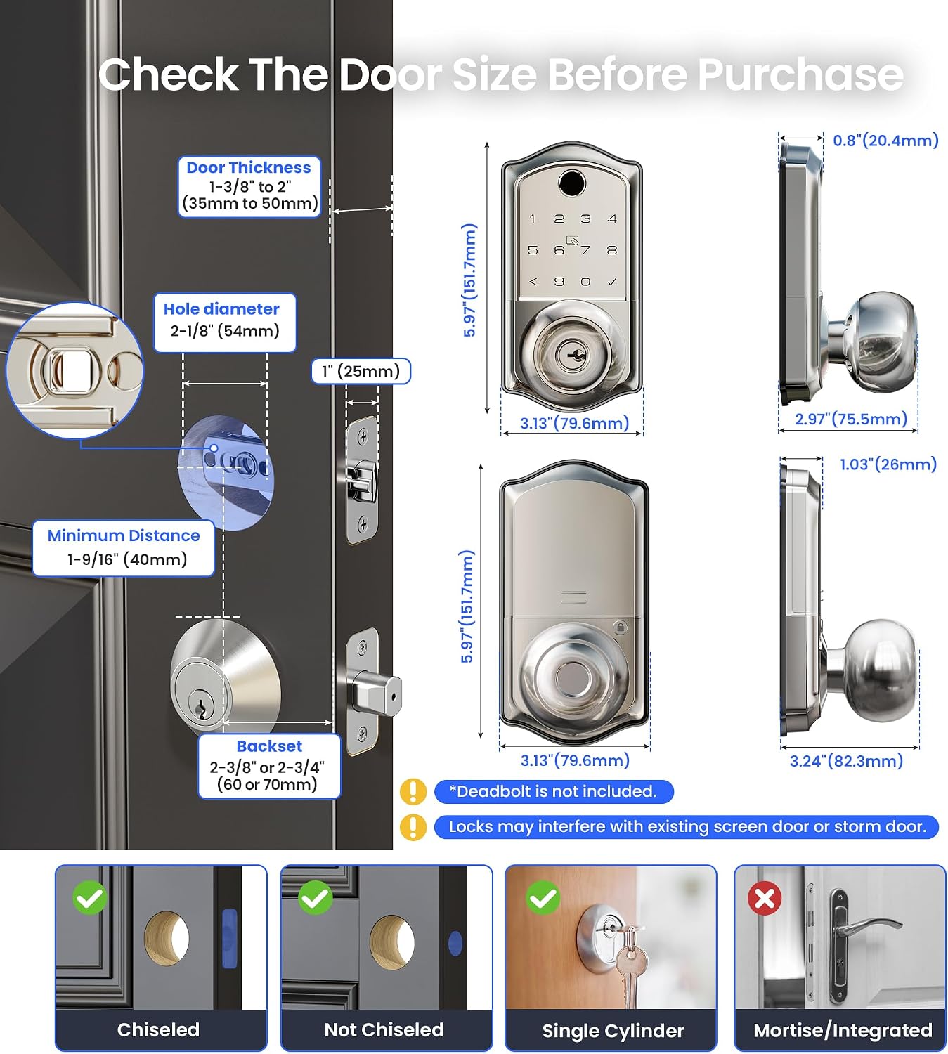 Detalle 2 de Veise Smart Door Knob Lock, Satin Nickel