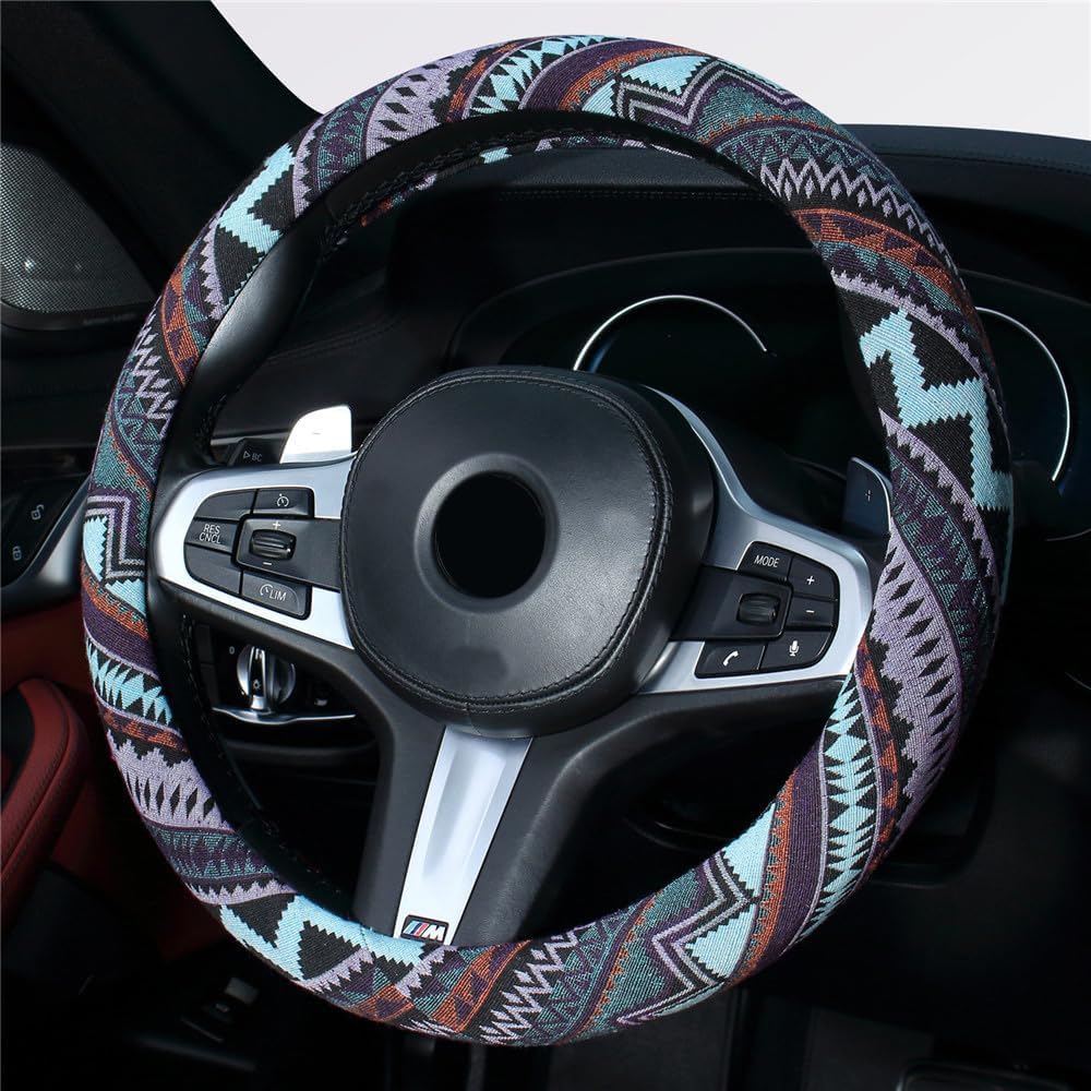 Detalle de Istn 2018 Ethnic Style Coarse Flax Cloth Steering Wheel Cover, 15" (Medium) – Anti-Slip and Sweat Absorption