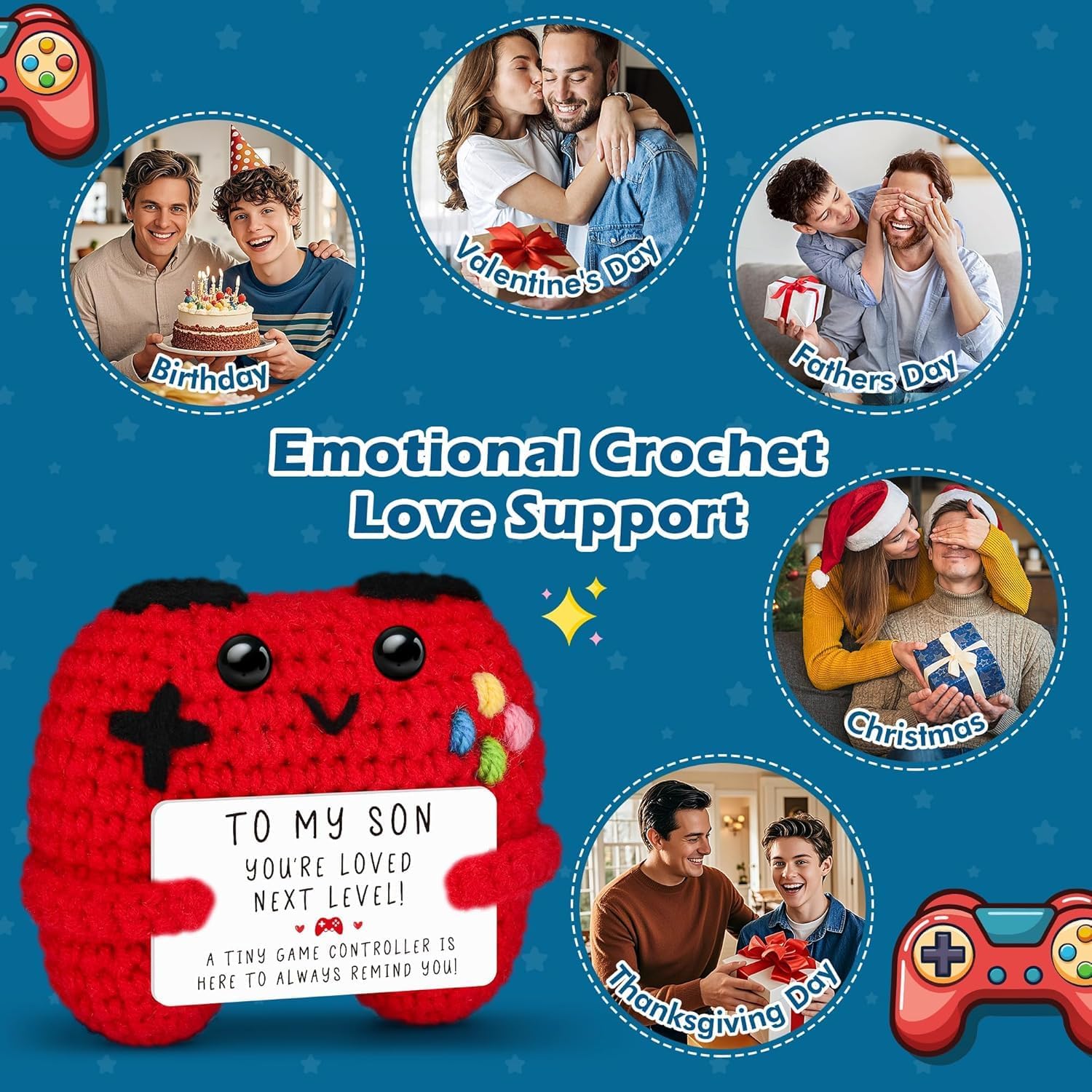 Detalle de ALUNME Cute Handmade Crochet Game Controller – Emotional Support Keepsake for Your Son