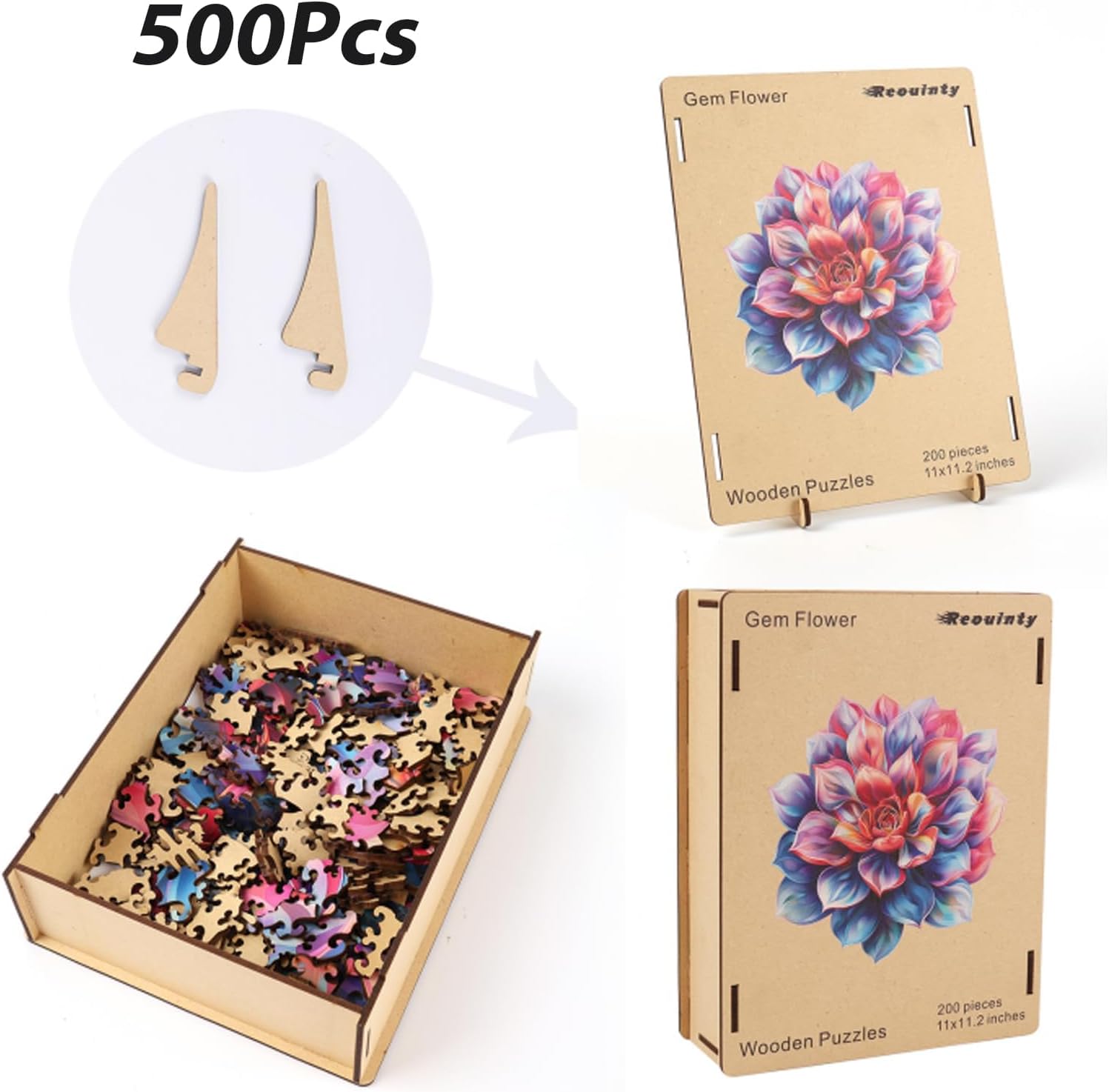 Thumbnail 6 de Reouinty 500-Piece Flower Succulent Wooden Puzzle 🧩