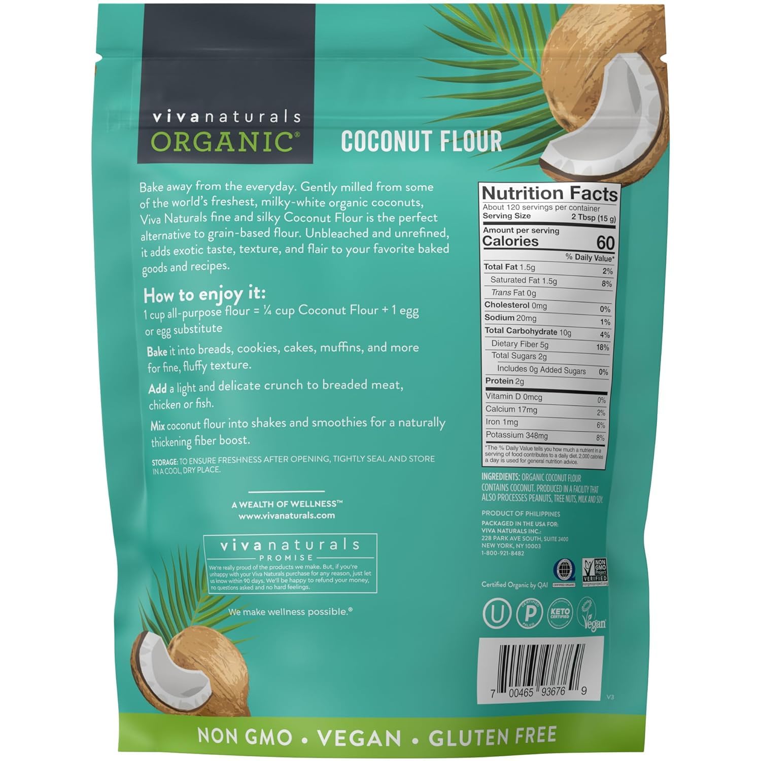 Thumbnail 6 de Viva Naturals TRTJUNEBEAUTY60763 Organic Coconut Flour, 4 lbs, Gluten-Free