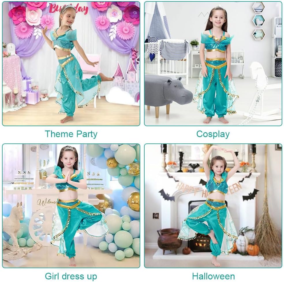 Thumbnail 6 de ACWOO Deguisement de Princesse Jasmine pour Filles – Ensemble complet avec Perruque et Accessoires