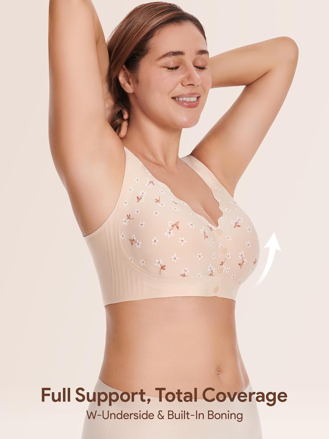 Detalle de Angelhood Daisy Front-Closure Wireless Bra, Seamless Full Coverage