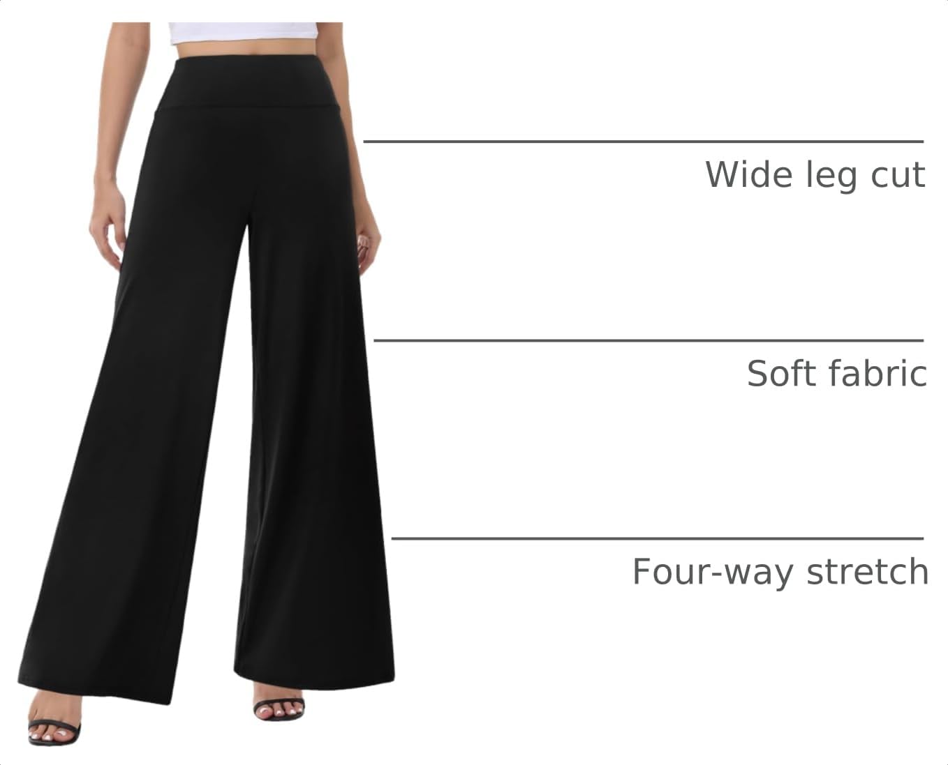 Detalle de ZOOSIXX Wide Leg Palazzo Pants for Women (High-Waist Stretch Lounge Pants)