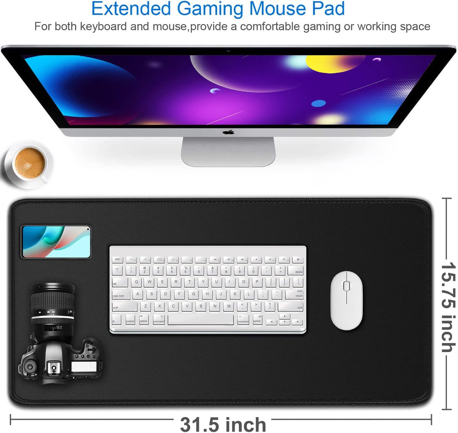 Thumbnail 1 de Naukay RT-006 Extended Gaming Mouse Pad, 31.5 x 15.7 in, Lycra, Black