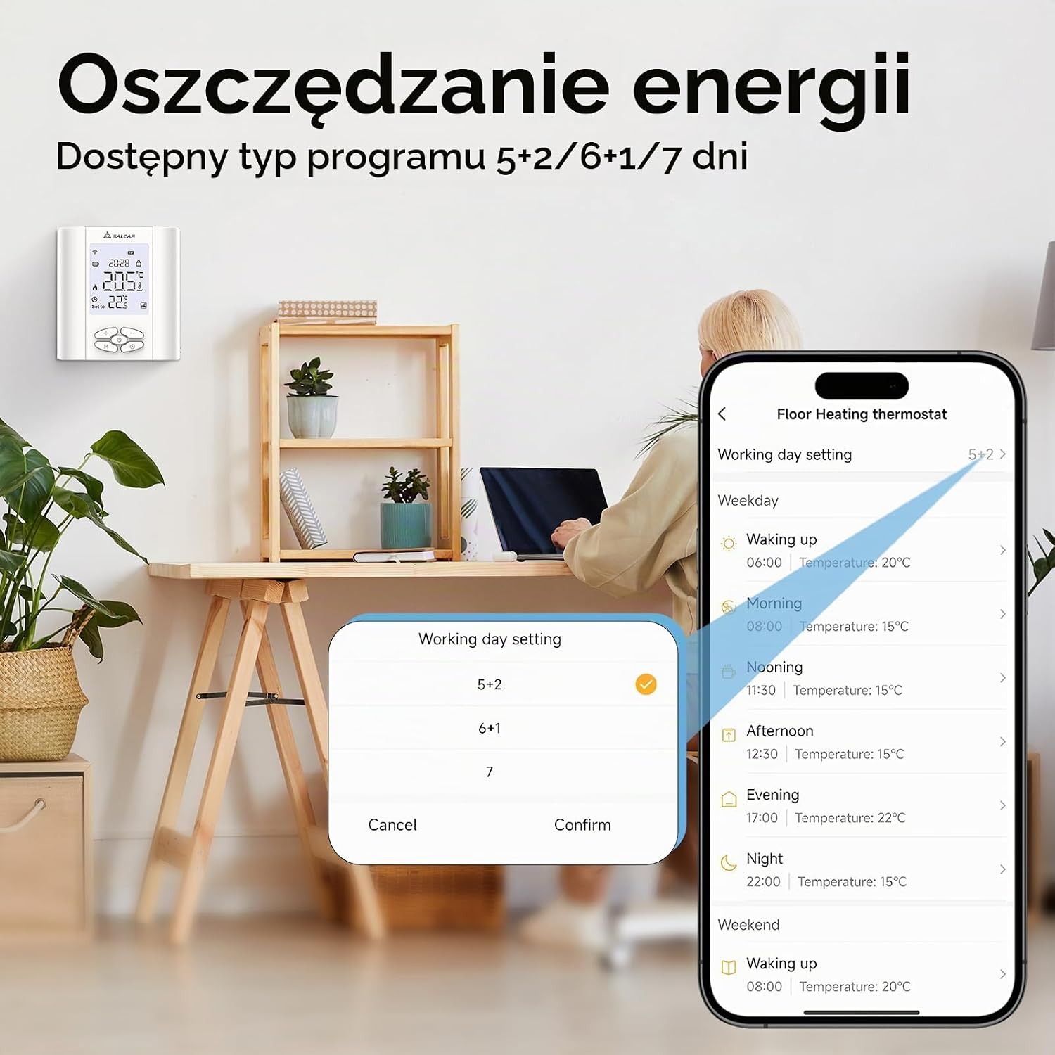 Detalle 2 de SALCAR termostat WiFi do kotła i wodnego ogrzewania podłogowego, Tuya