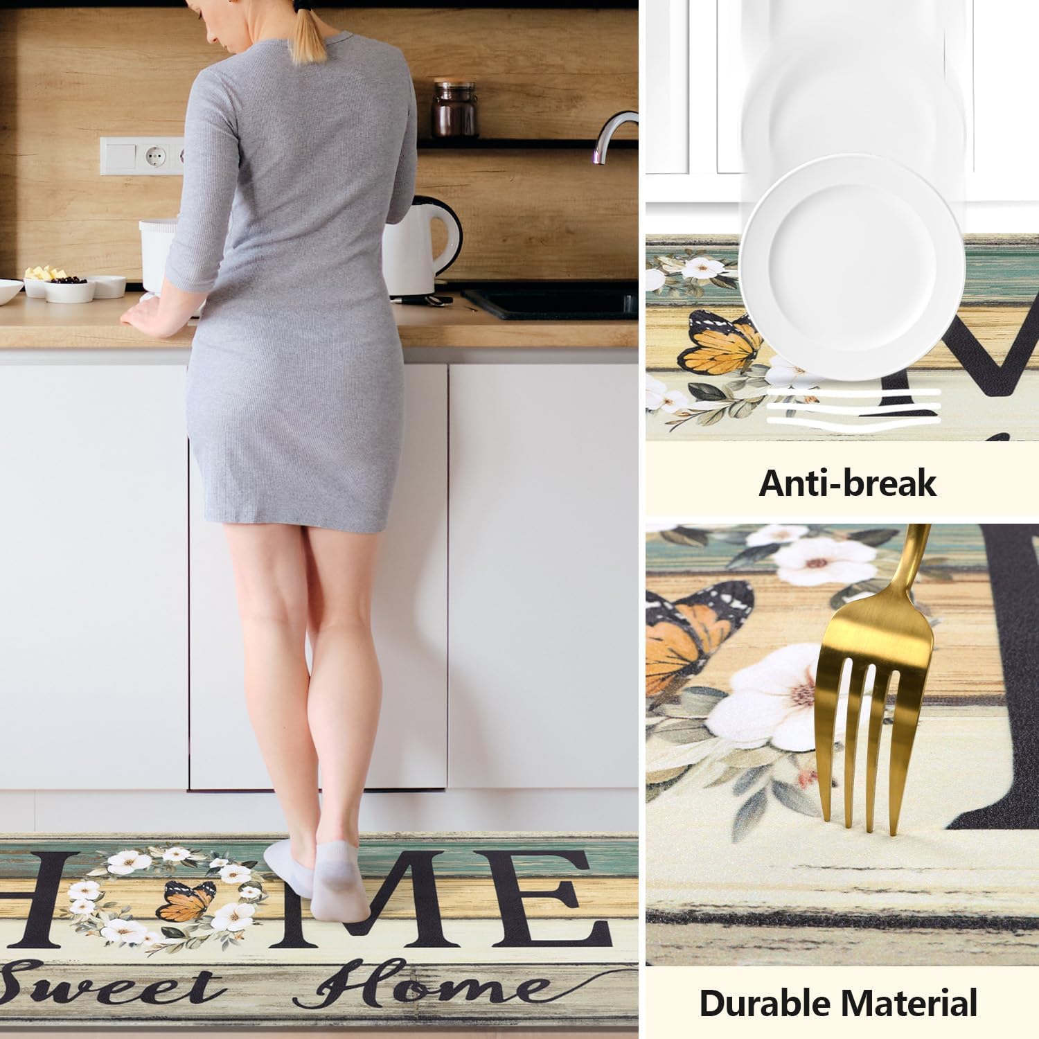 Detalle 1 de Yamaziot Anti-Fatigue Kitchen Rug Set of 2, Cushioned Non-Slip Mats