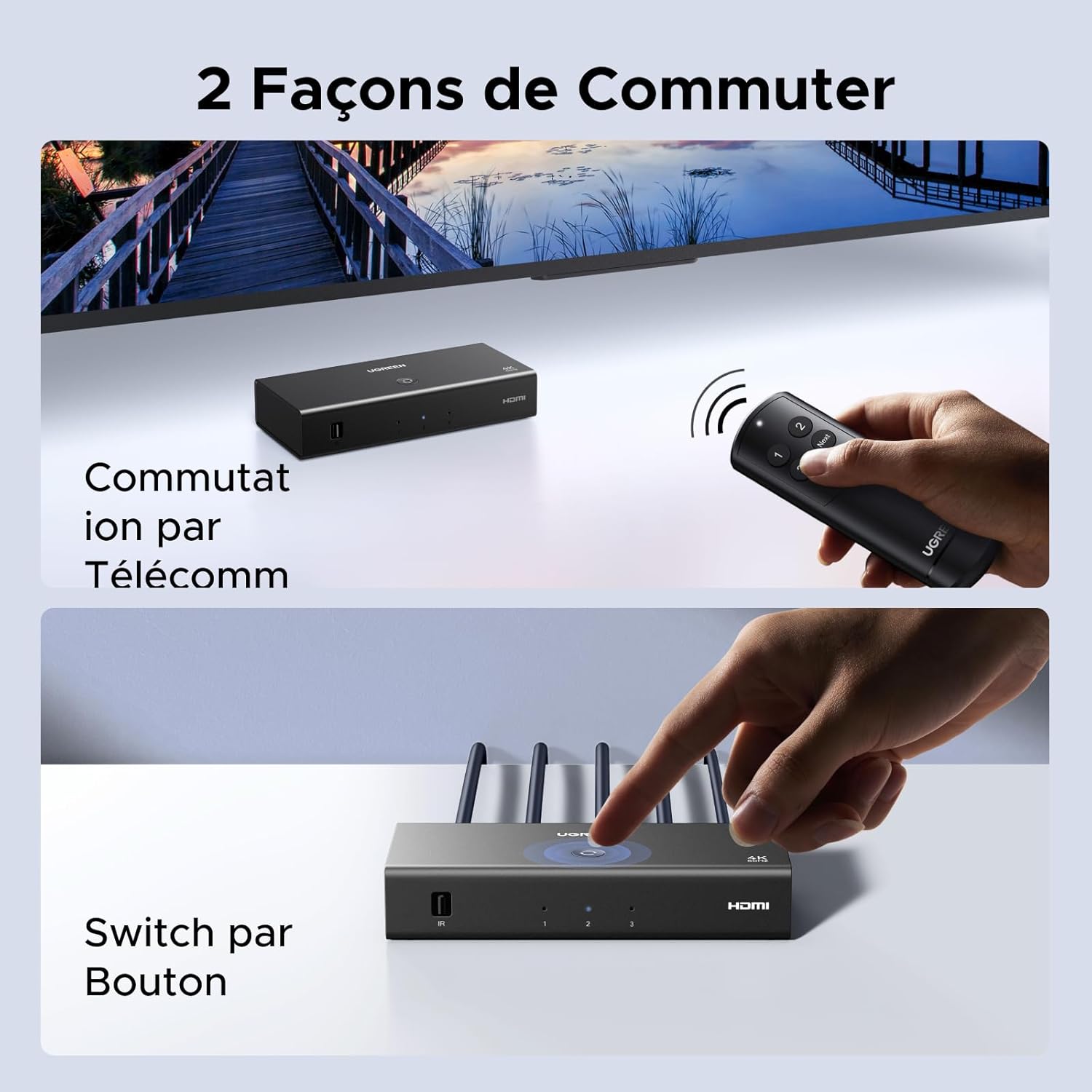 Thumbnail 3 de UGREEN Switch HDMI 4K 60 Hz à 3 entrées / 1 sortie avec télécommande