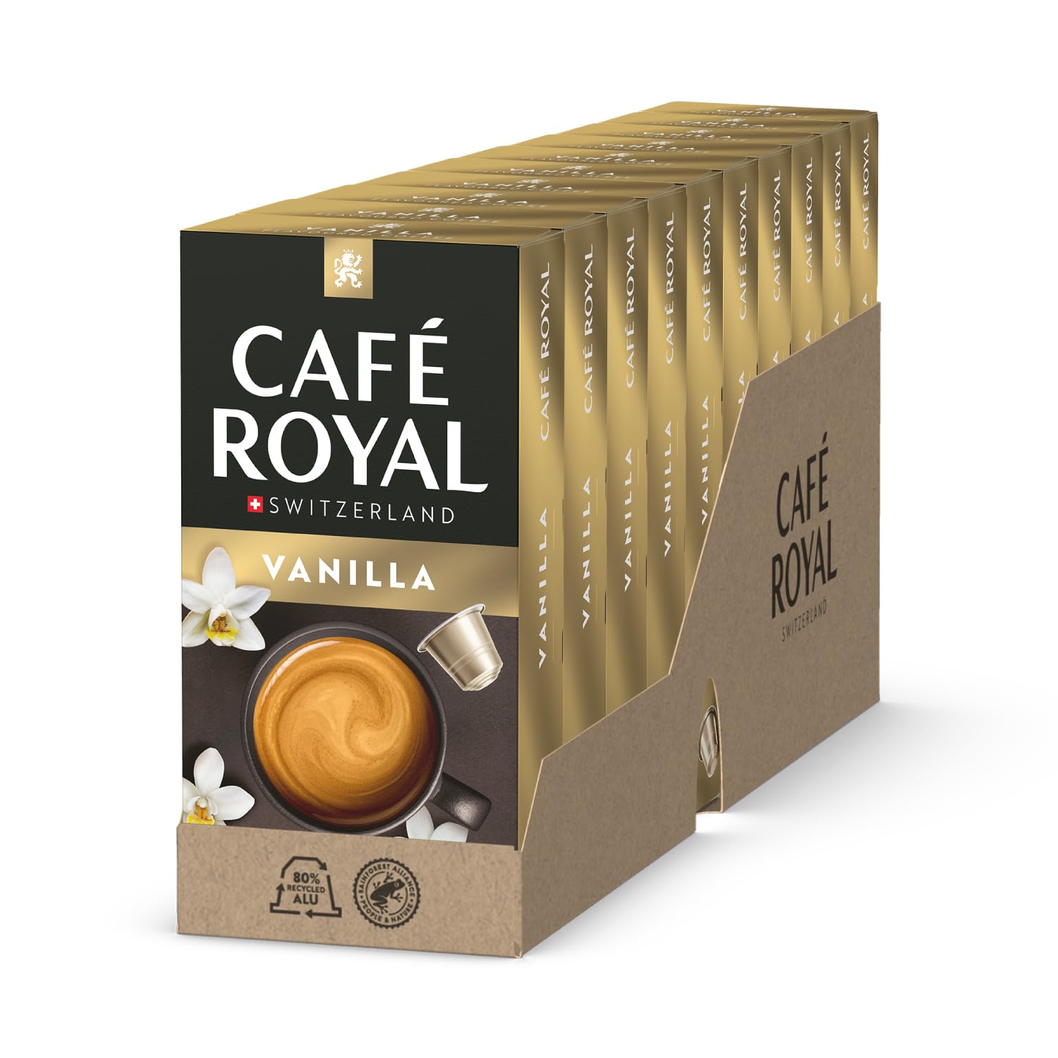 Detalle de Café Royal Caramel Flavoured Kaffee – Nespresso-kompatible Kaffeekapseln, 100 Kapseln, 100% Arabica, Rainforest Alliance