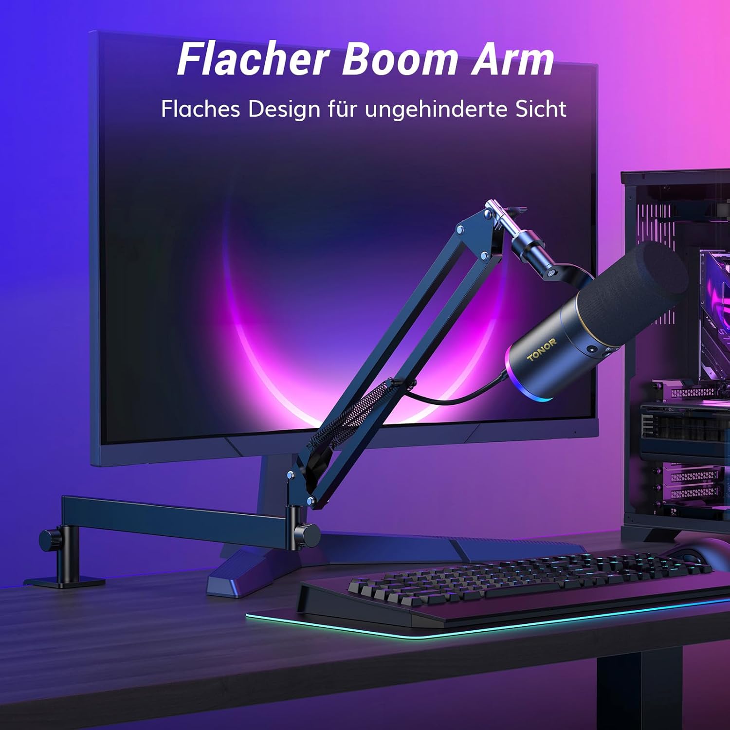 Thumbnail 3 de TONOR TD520S+LP: dynamisches Mikrofon mit XLR/USB, Low-Profile-Boomarm und RGB fürs Streaming