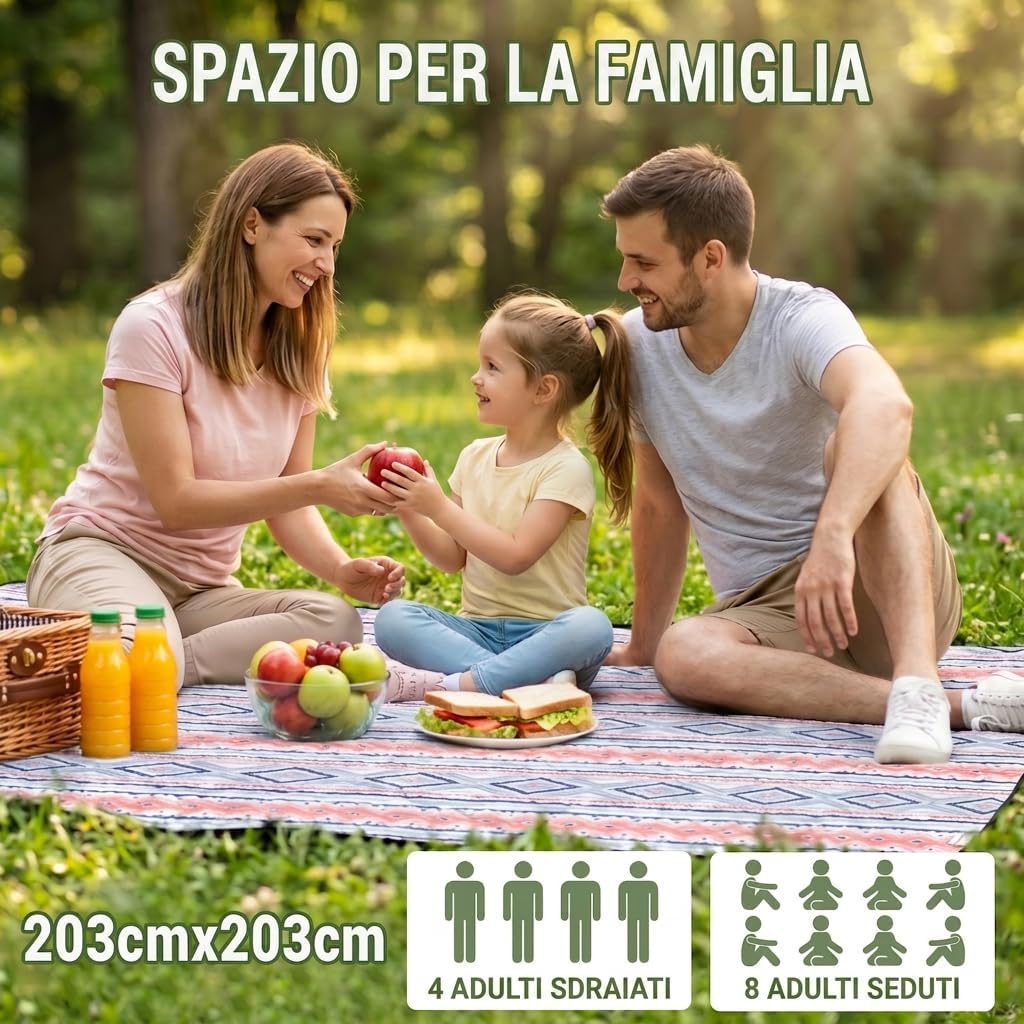 Thumbnail 6 de Wolfwise Telo Picnic Impermeabile 200x200 cm – Stuoia Campeggio Pieghevole con Cinghie Regolabili e Tracolla, Blu