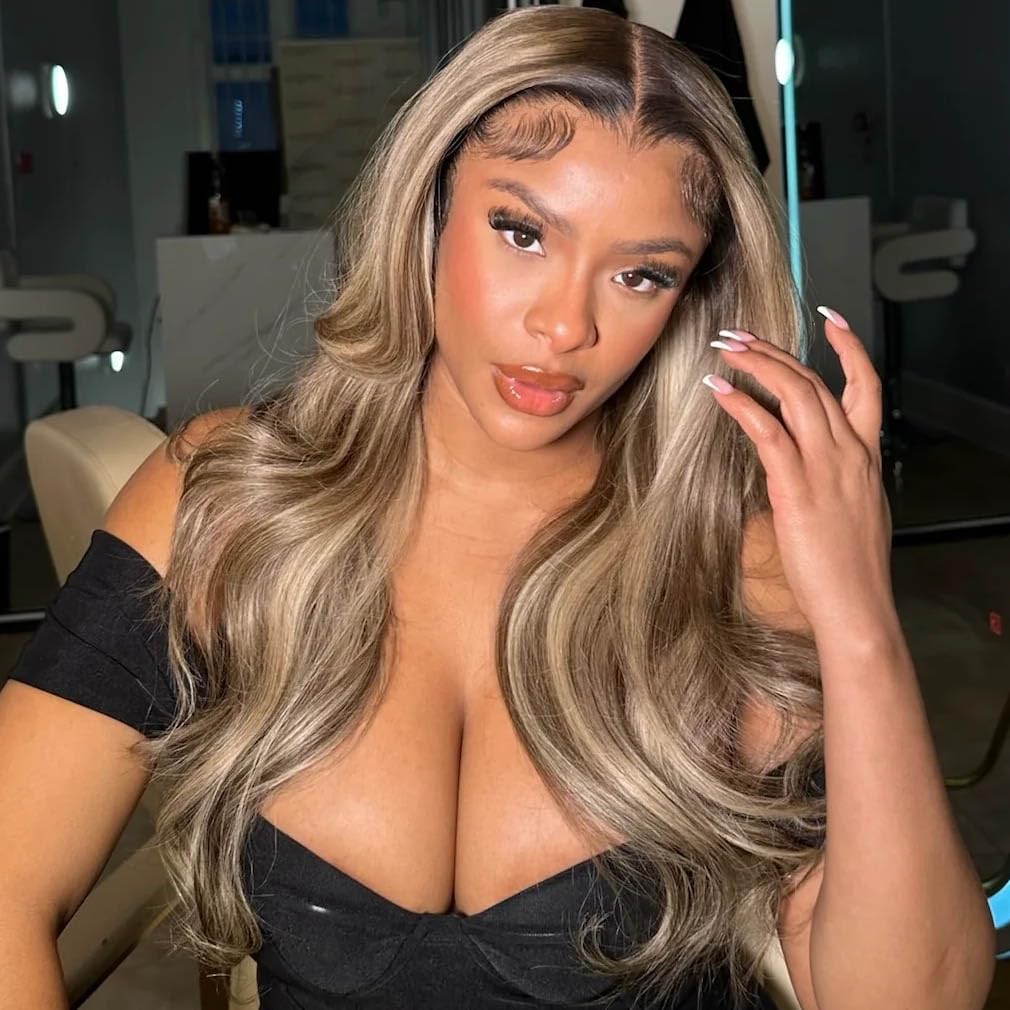 Detalle 2 de Rina 13x6 Ombre Milk Tea Ash Blonde Lace Front Wig (Human Hair, 210% Density) — 28 inch