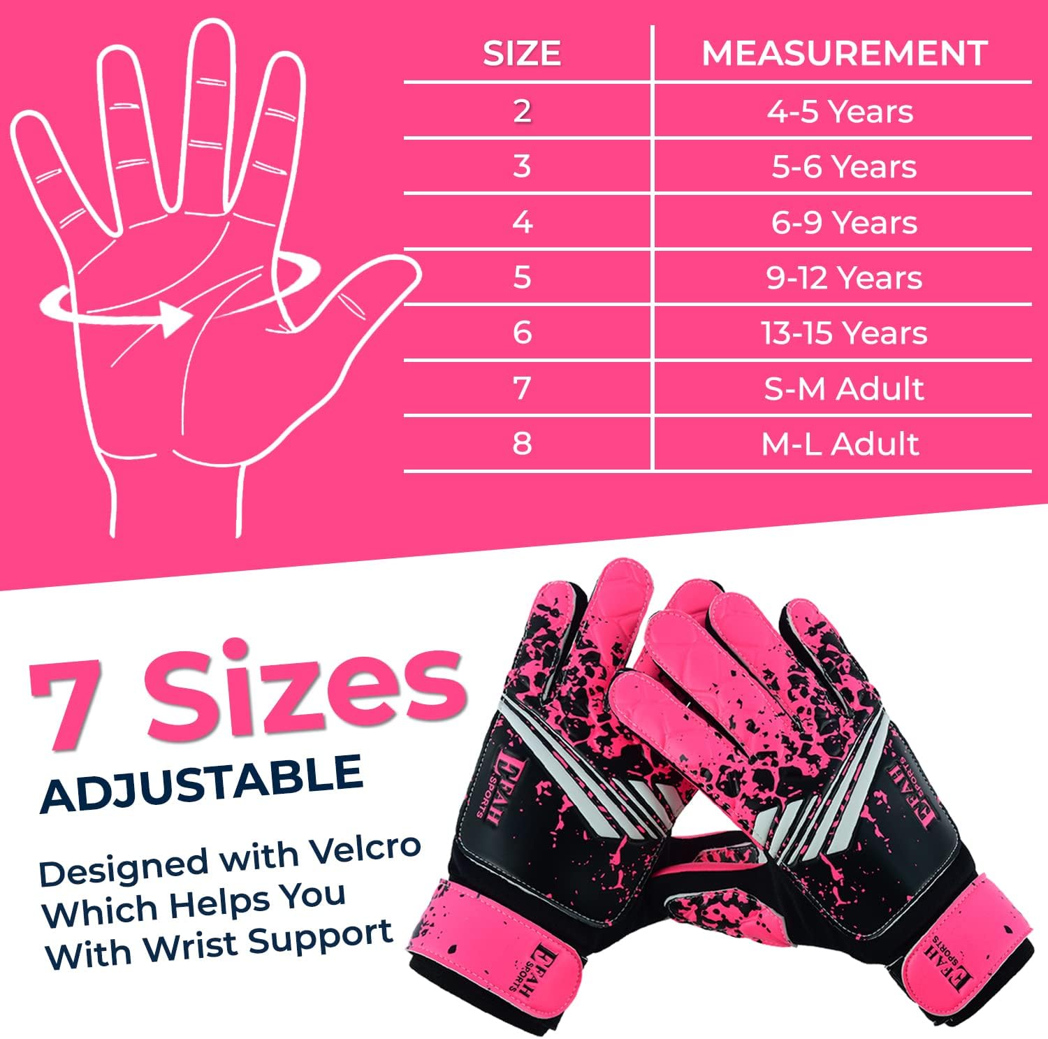 Thumbnail 5 de EFAH SPORTS Kids Soccer Goalkeeper Gloves with Strong Grips and Hook-and-Loop Wrist Support