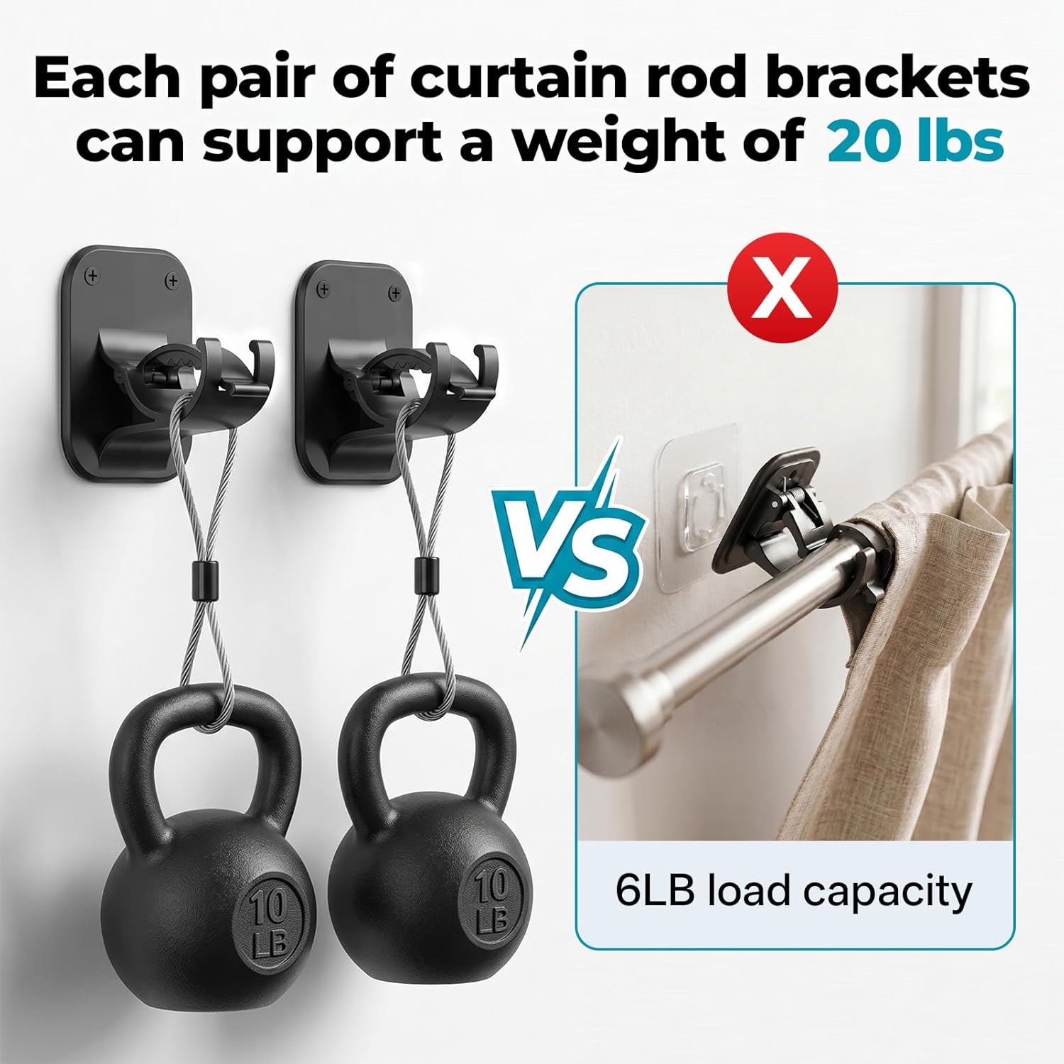 Detalle de No-Drill Curtain Rod Brackets (20LB) for Apartment Living