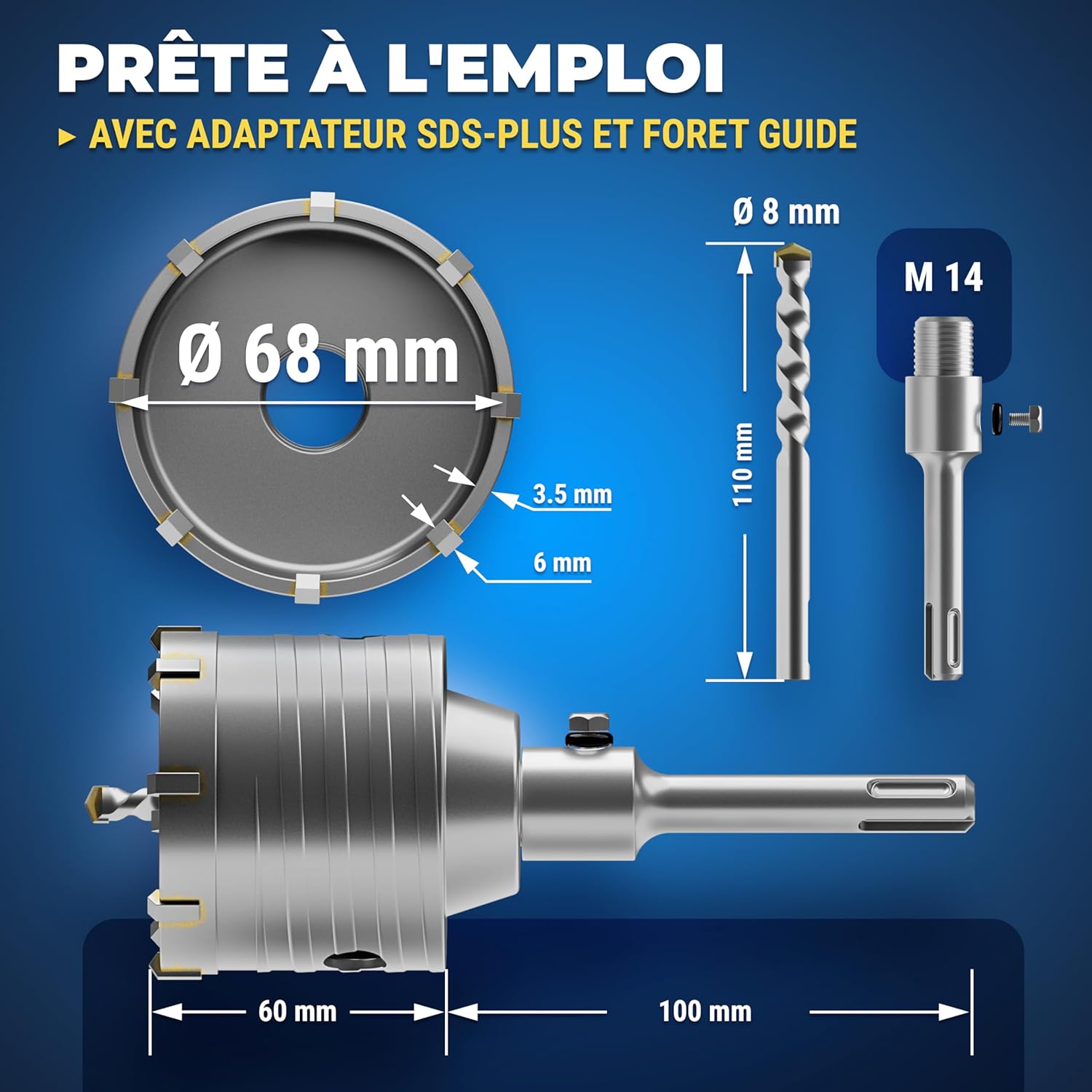 Thumbnail 1 de S&R Scie Cloche Trépan Béton 68 mm SDS Plus – Perforation rapide pour maçonnerie