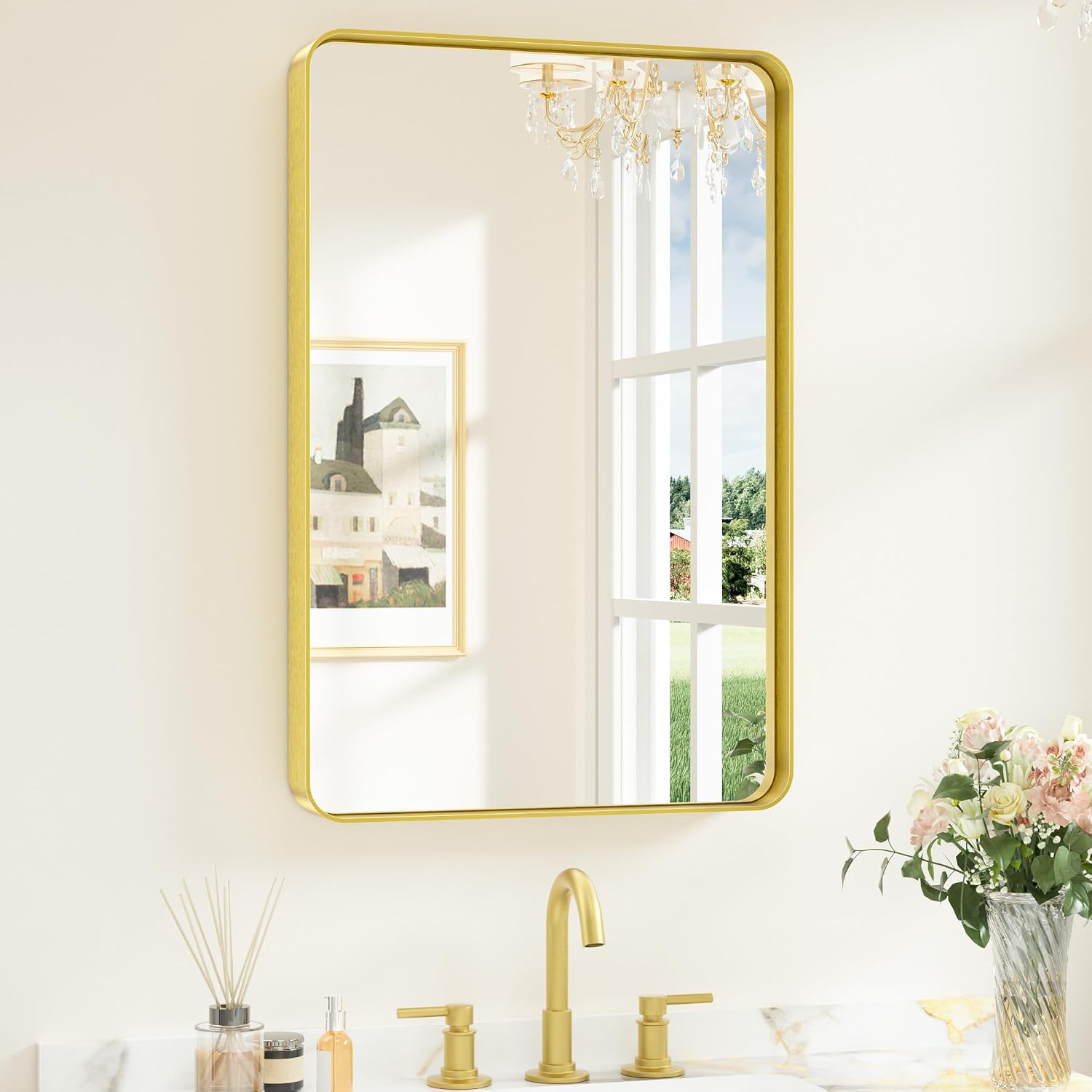 Detalle de Keonjinn Gold 20x30 Inch Bathroom Mirror