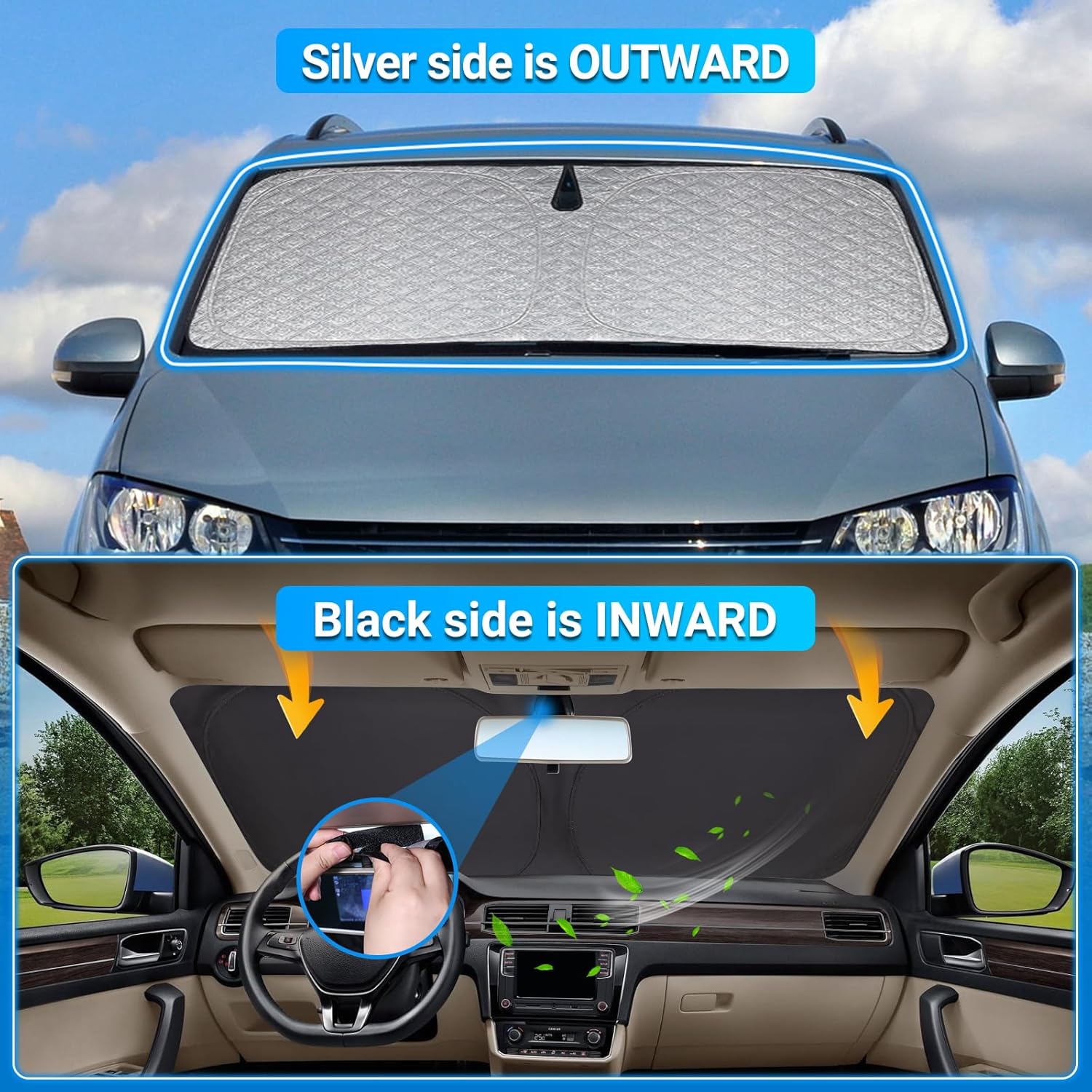Detalle de XCBYT Sonnenschutz Frontscheibe für VW Touran 2016–2024 – Verdickte, faltbare Abdeckung mit UV-Schutz
