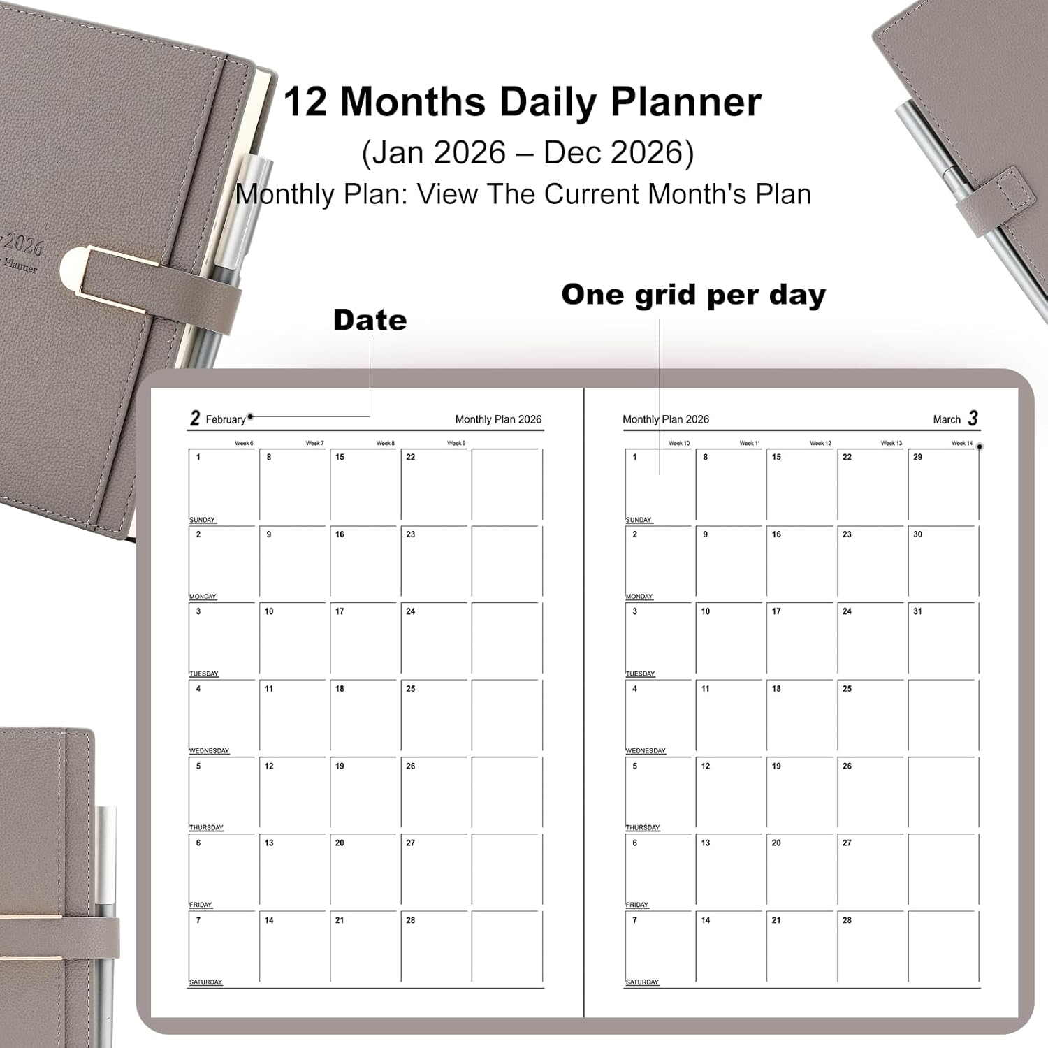 Thumbnail 6 de Mljtoyo Diary 2026 Day-to-Page A5: Jan–Dec 2026 Daily Planner with Hardcover, Stickers & Premium Paper