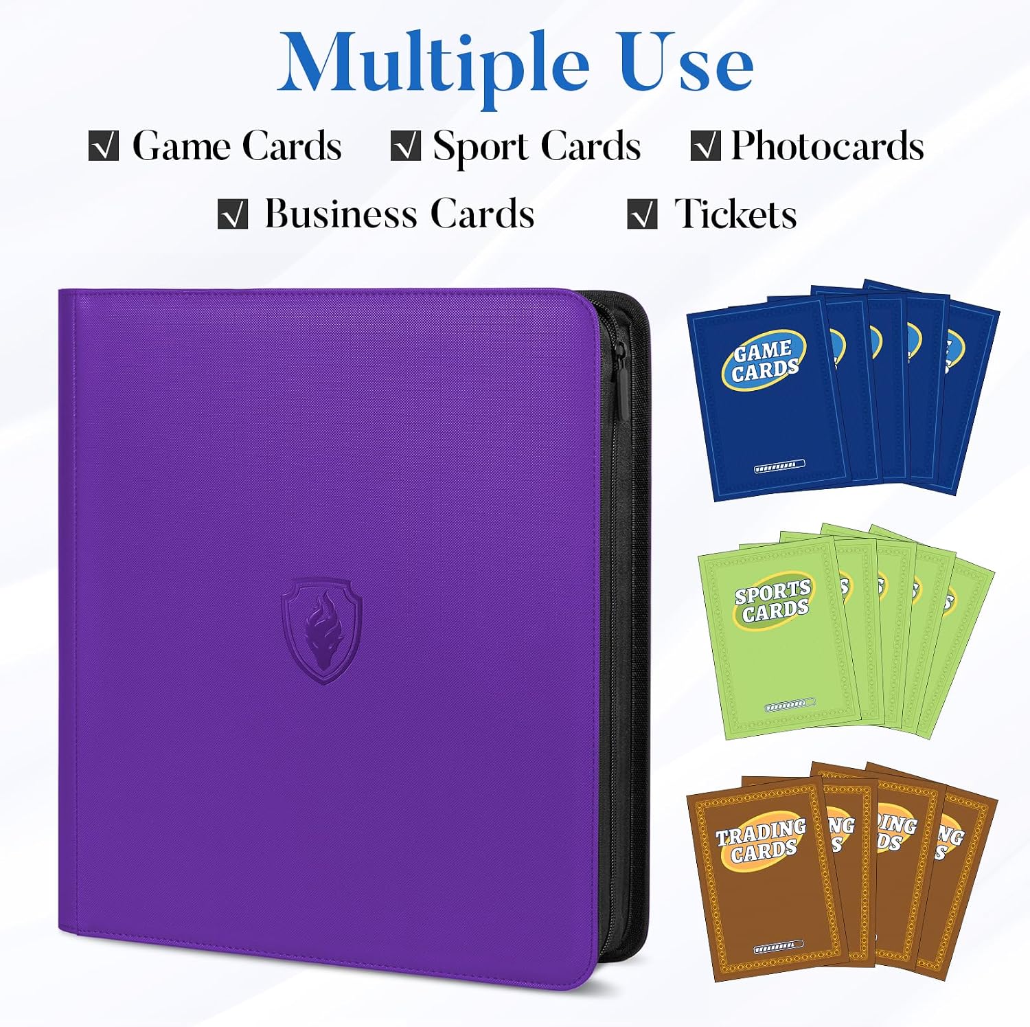Detalle de Premium Zip Card Binder 12 Pocket — Fabmaker 912 Pockets Trading Card Binder in Purple