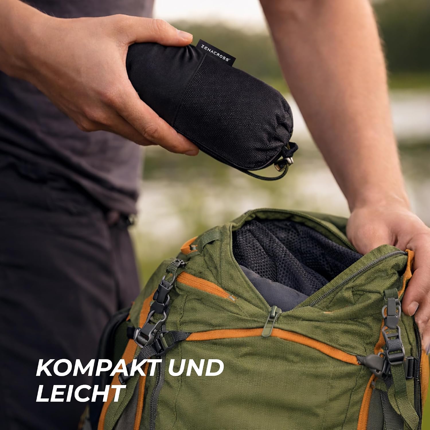 Thumbnail 2 de ZENACROSS Hüttenschlafsack Ultraleicht Mikrofaser – Schlafsack-Inlett mit integriertem Kissenfach (Sommer)