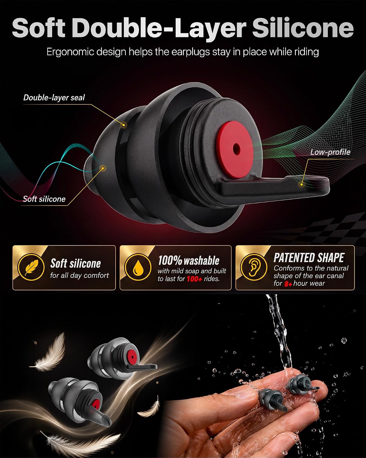 Detalle de Naiicute Motorcycle Ear Plugs Wind Noise Reduction (2 Pairs, Size M)