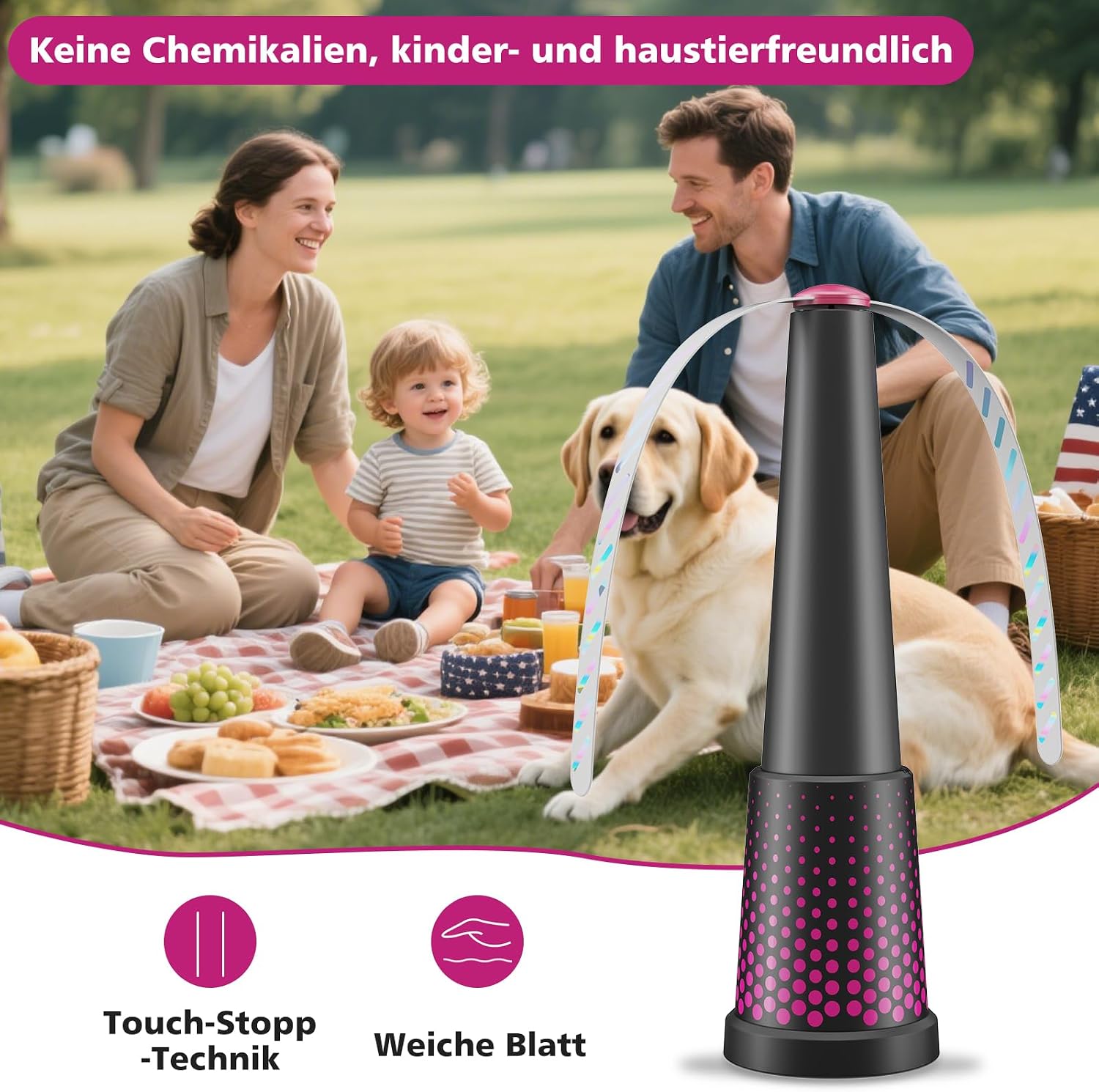 Thumbnail 1 de Hiloshine 4 Stück Fliegenwedler – Einziehbar, Aufhängbar, Tragbar und leiser Fliegenventilator