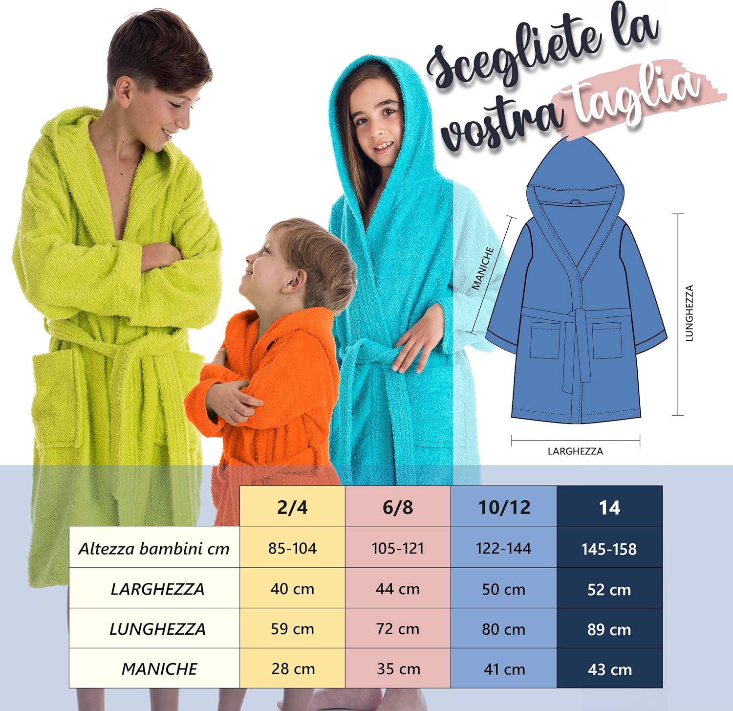 Thumbnail 2 de Accappatoio LEBENGOOD in cotone 100% con cappuccio e 2 tasche, unisex per bambini e ragazzi