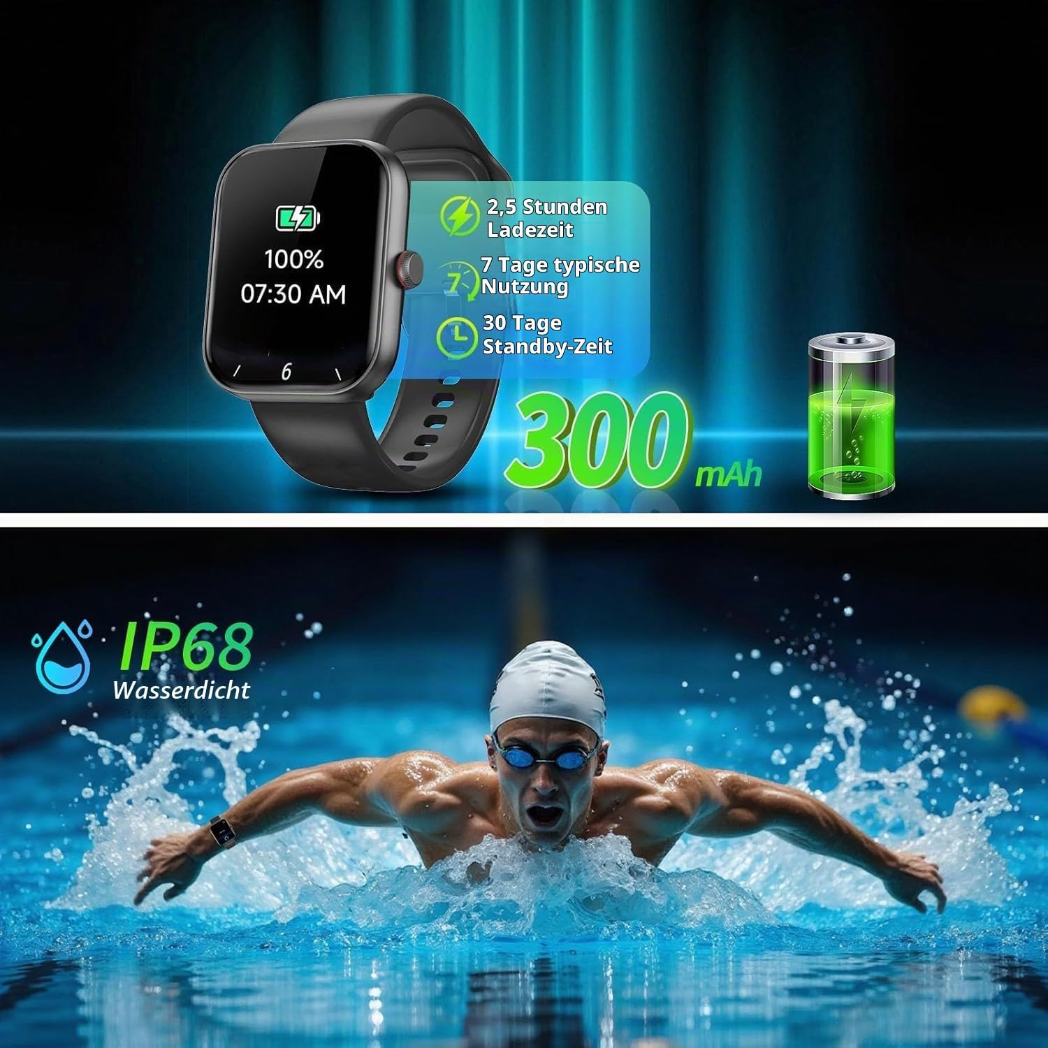 Detalle 2 de uaue Smartwatch Herren – 1,91" AMOLED mit Alexa, Telefonfunktion und Gesundheits-Tracking
