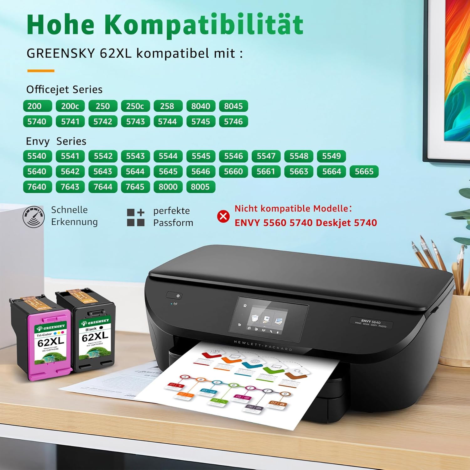 Thumbnail 1 de GREENSKY 62XL Druckerpatronen 600 Seiten 🖨