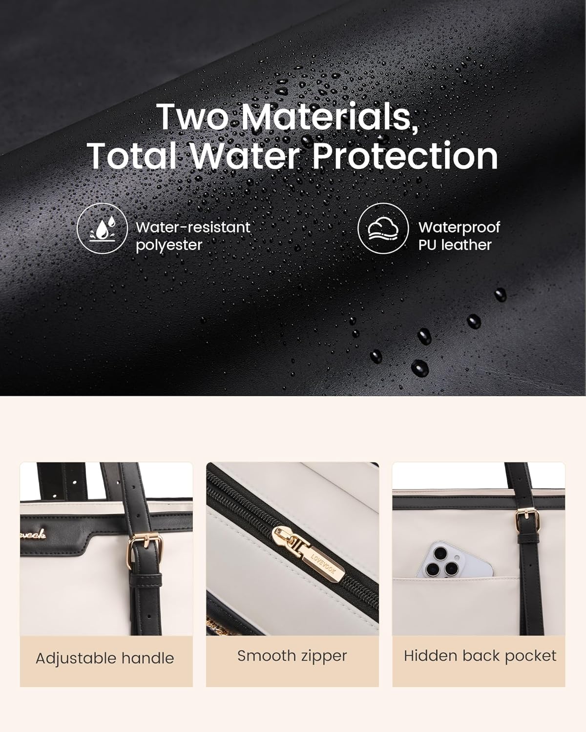 Thumbnail 4 de LOVEVOOK large tote bag handbag for women with waterproof PU base and 15.6-inch laptop compartment