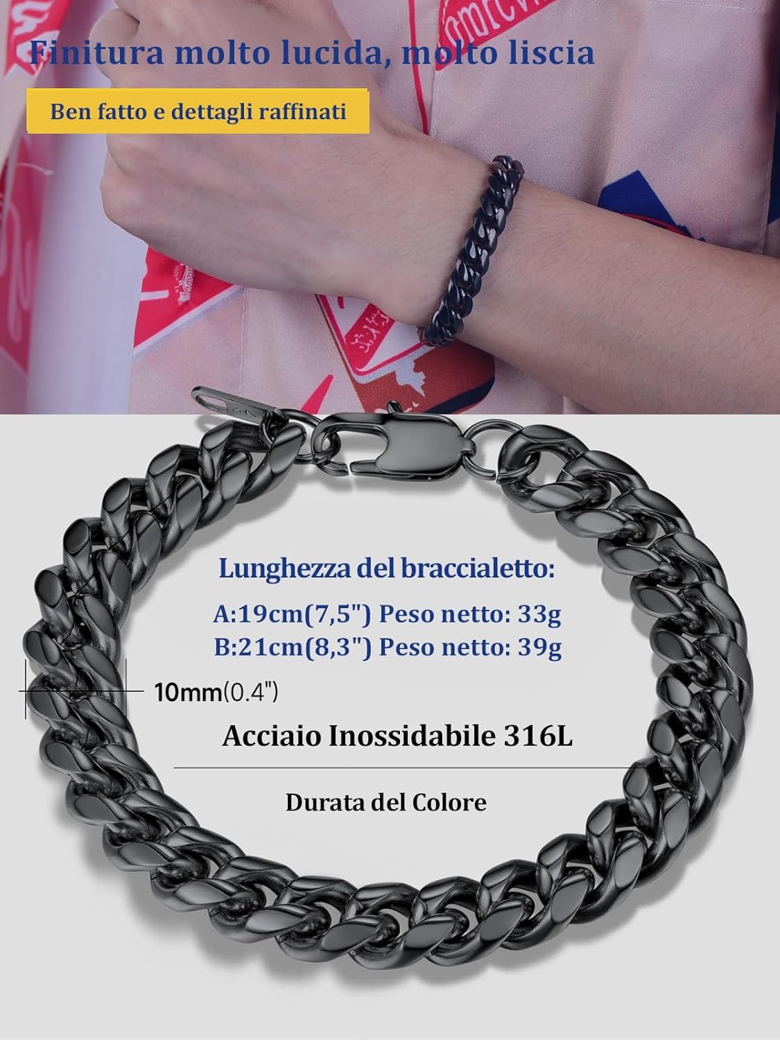 Thumbnail 5 de PROSTEEL Bracciale da Uomo in Acciaio Inossidabile / Placcato Oro – Catena a Maglie da 4,8 mm, 6 mm, 10 mm e 14 mm | Lunghezze 16, 19, 21 cm