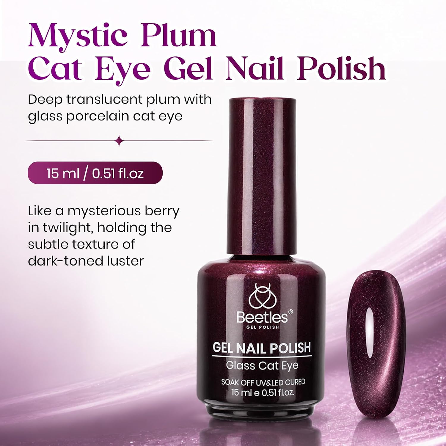 Detalle 2 de Beetles Deep Purple Cat Eye Gel Polish, 15 mL Mystic Plum Magnetic Gel