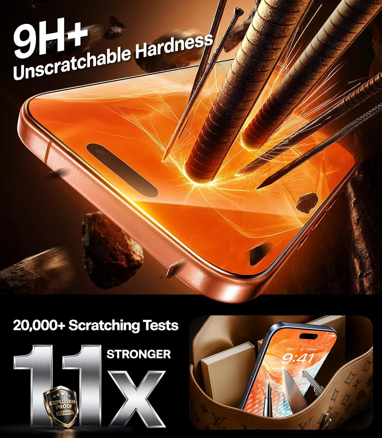Thumbnail 4 de TORRAS for iPhone 17 Screen Protector (3.66m drop) – 9H Tempered Glass, Full Screen Coverage, 2-Pack