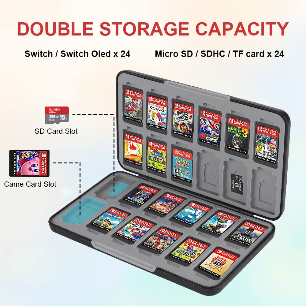 Thumbnail 2 de Vicloon Aufbewahrungsbox für Switch Spielkarten (bis 24 Game Cards) + Kartenetui für microSD/SD/TF – Schwarz
