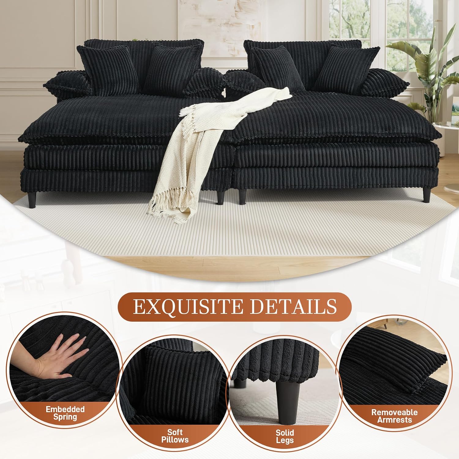 Detalle de Rophefx 030fe0ff-9fac-4258-8419-e3659b9c1a2f Double Chaise Lounge Sofa Bed