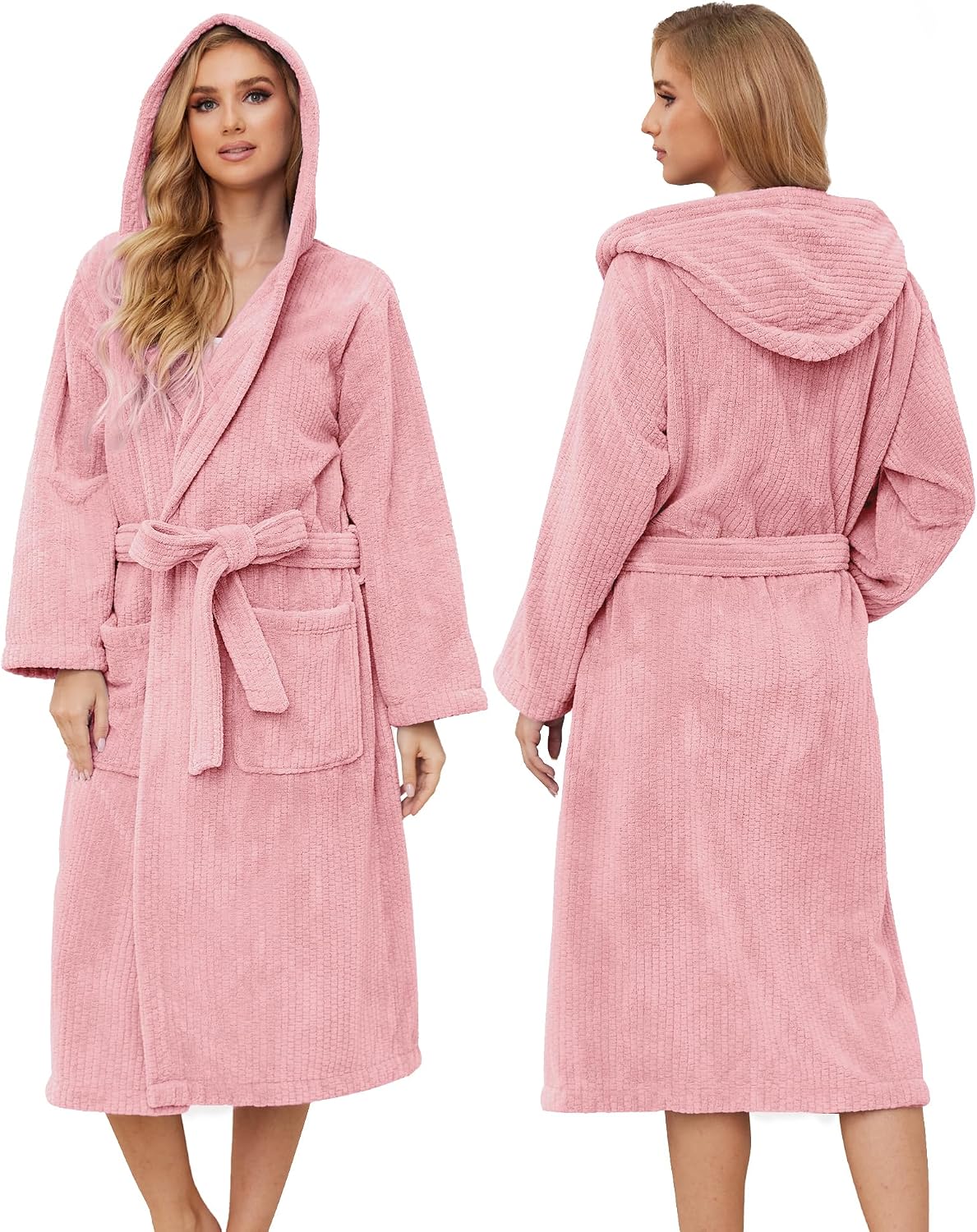 Detalle de PJGGZ Hooded Bathrobe for Women, Long Towel Robe, Quick-Dry and Warm