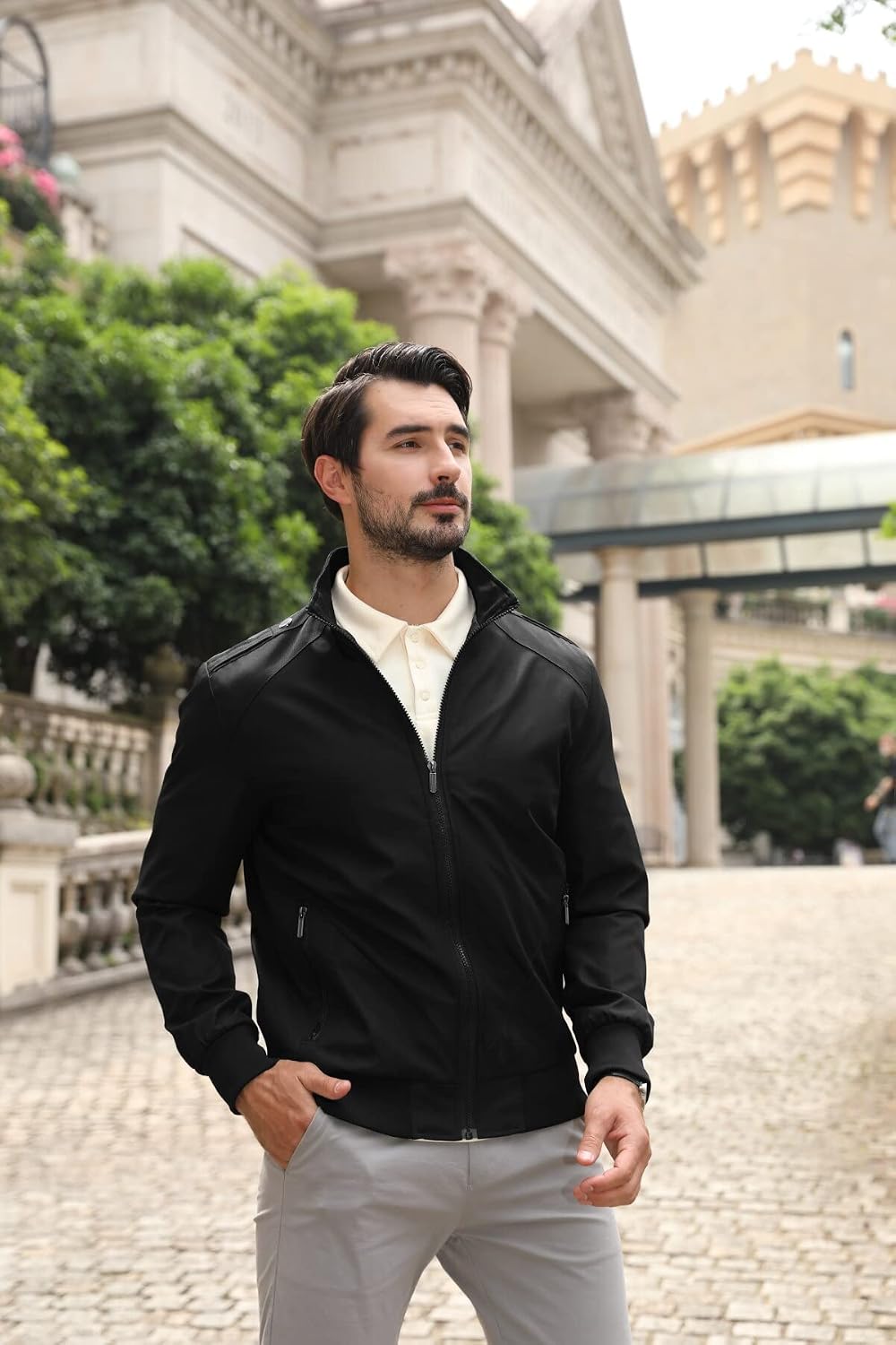 Detalle de Allthemen giubbotto da uomo invernale caldo in stile aviatore, collo alto e zip