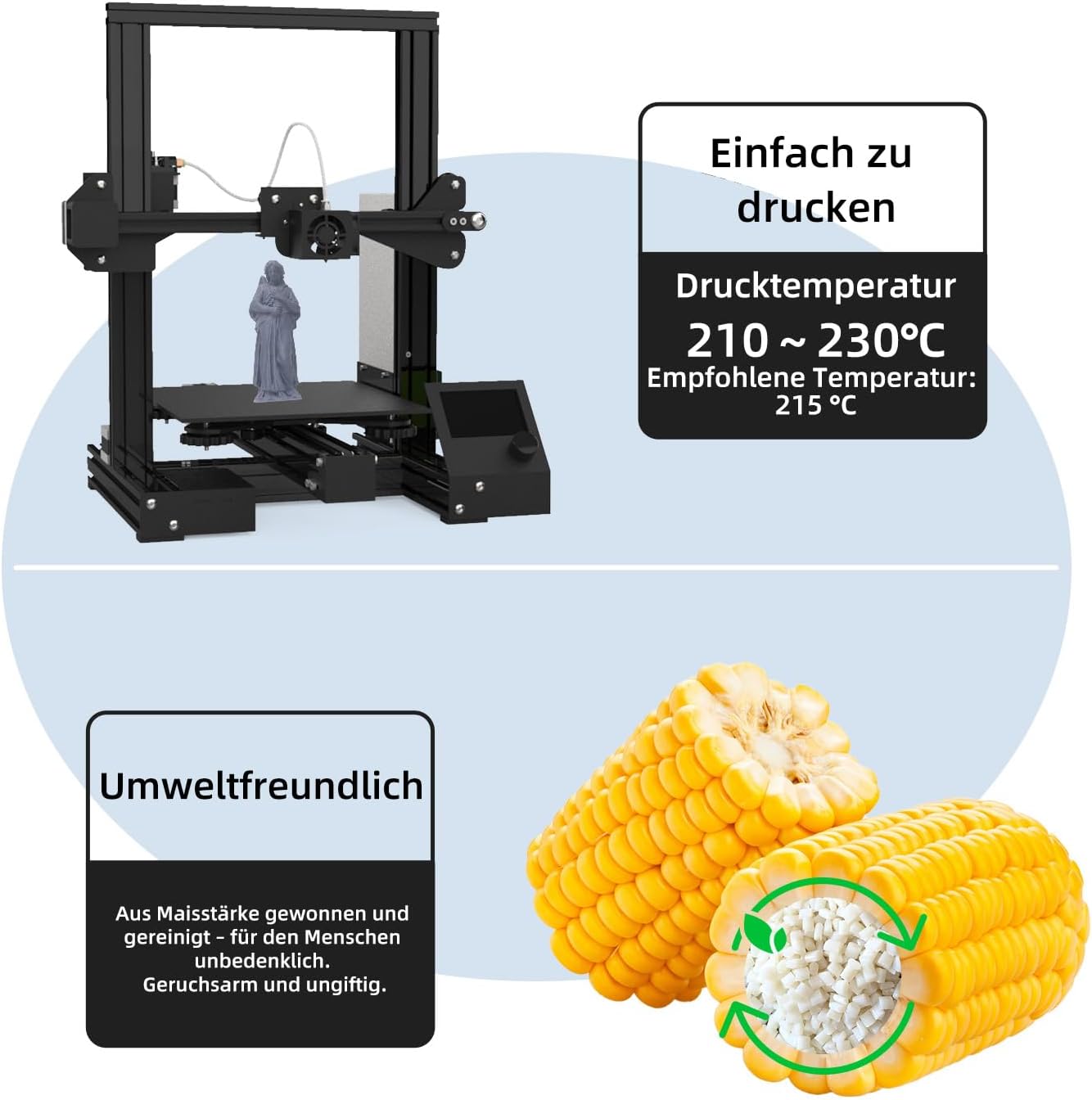 Thumbnail 4 de 3DHoJor PLA+ Filament 1,75 mm (PLA Plus) für FDM-Drucker – Grau, Maßgenauigkeit ±0,02 mm, 1 kg Spule