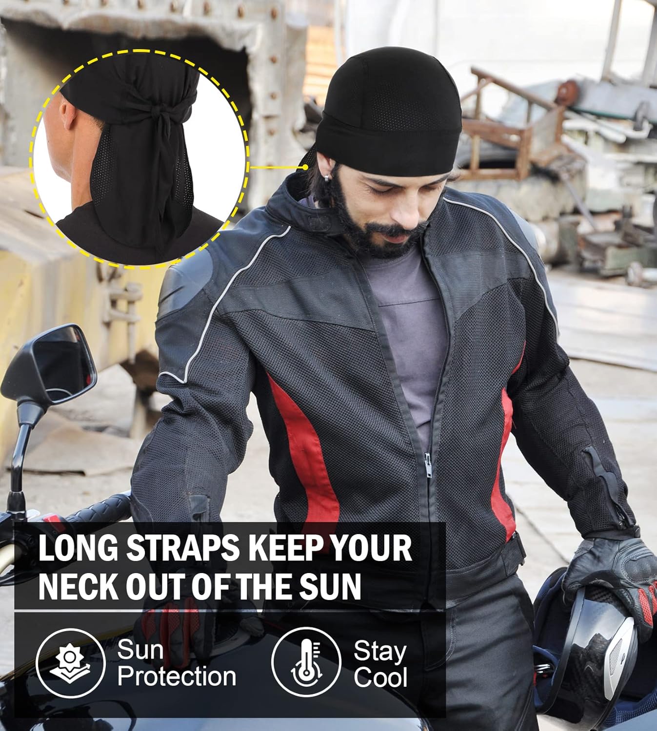 Detalle de MELASA Cycling Bandana Skull Cap: Cooling Durag Helmet Liner for Sport and Outdoors